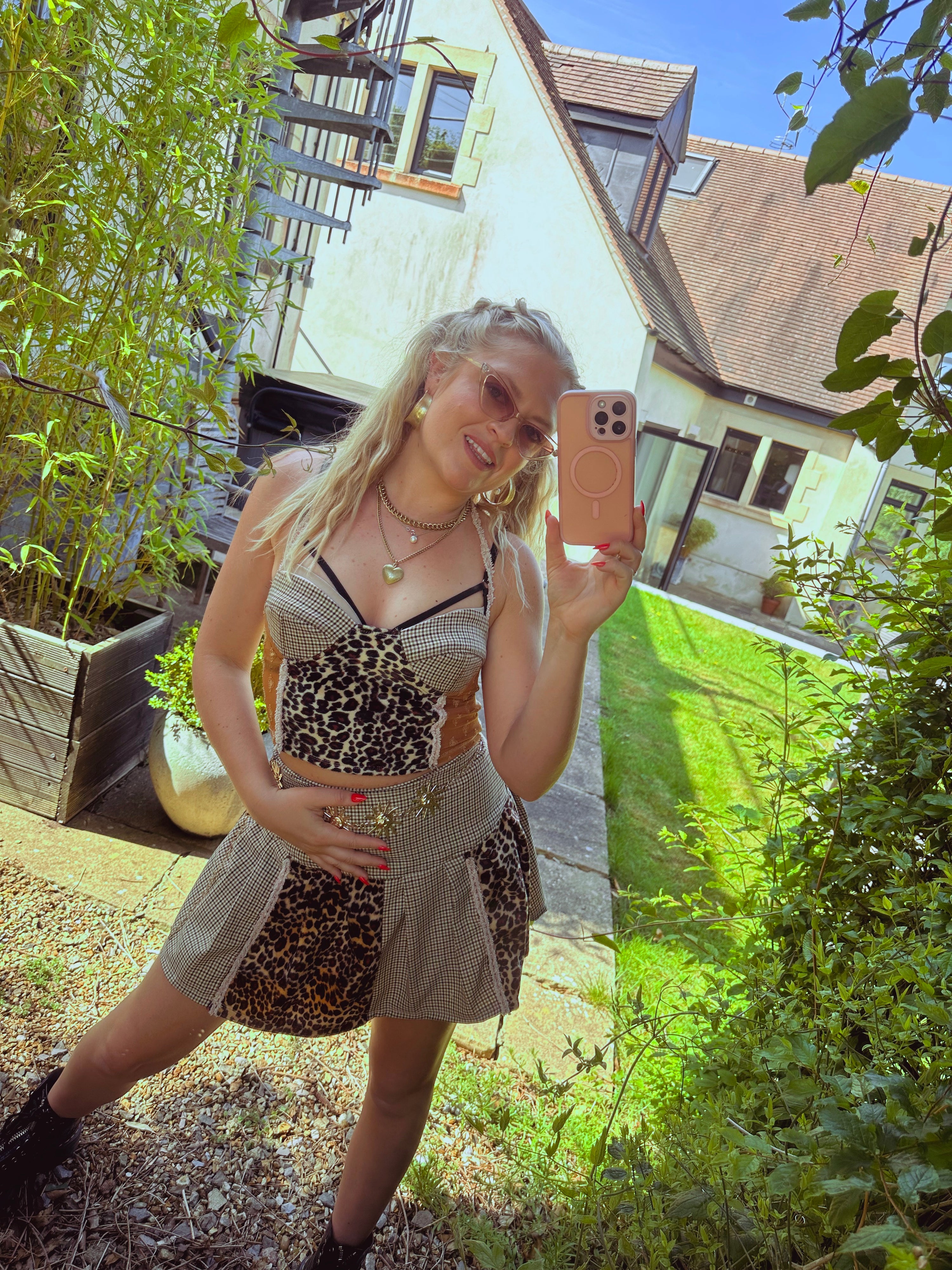 WerK iT Leopard x Plaid Bustier Crop Top
