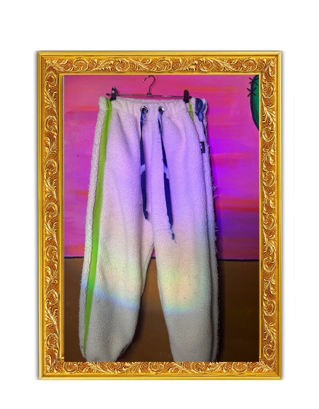 Cream Sherpa X Distressed Denim 3-Stripe Tracksuit Bottoms