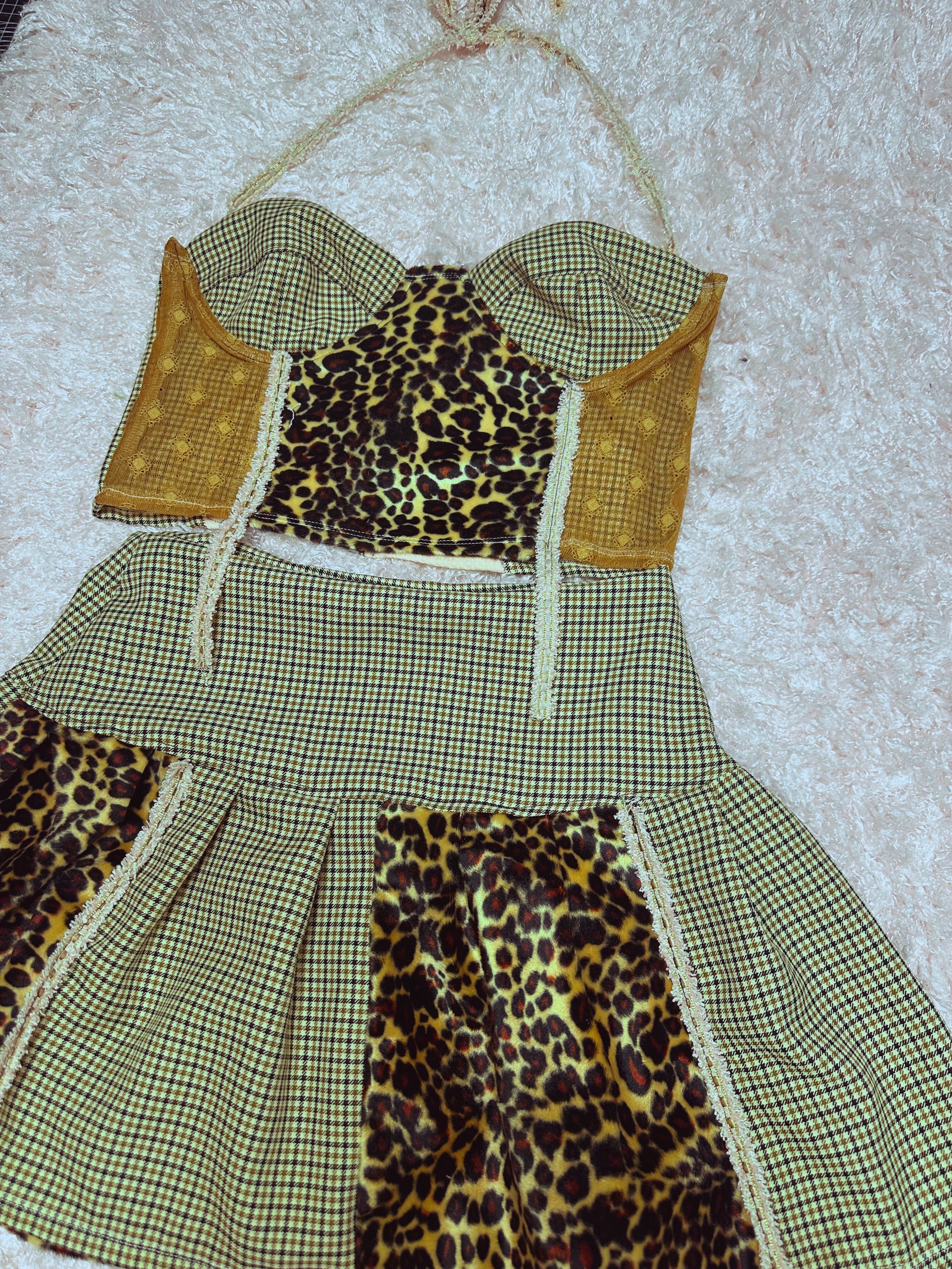 WerK iT Leopard x Plaid Bustier Crop Top