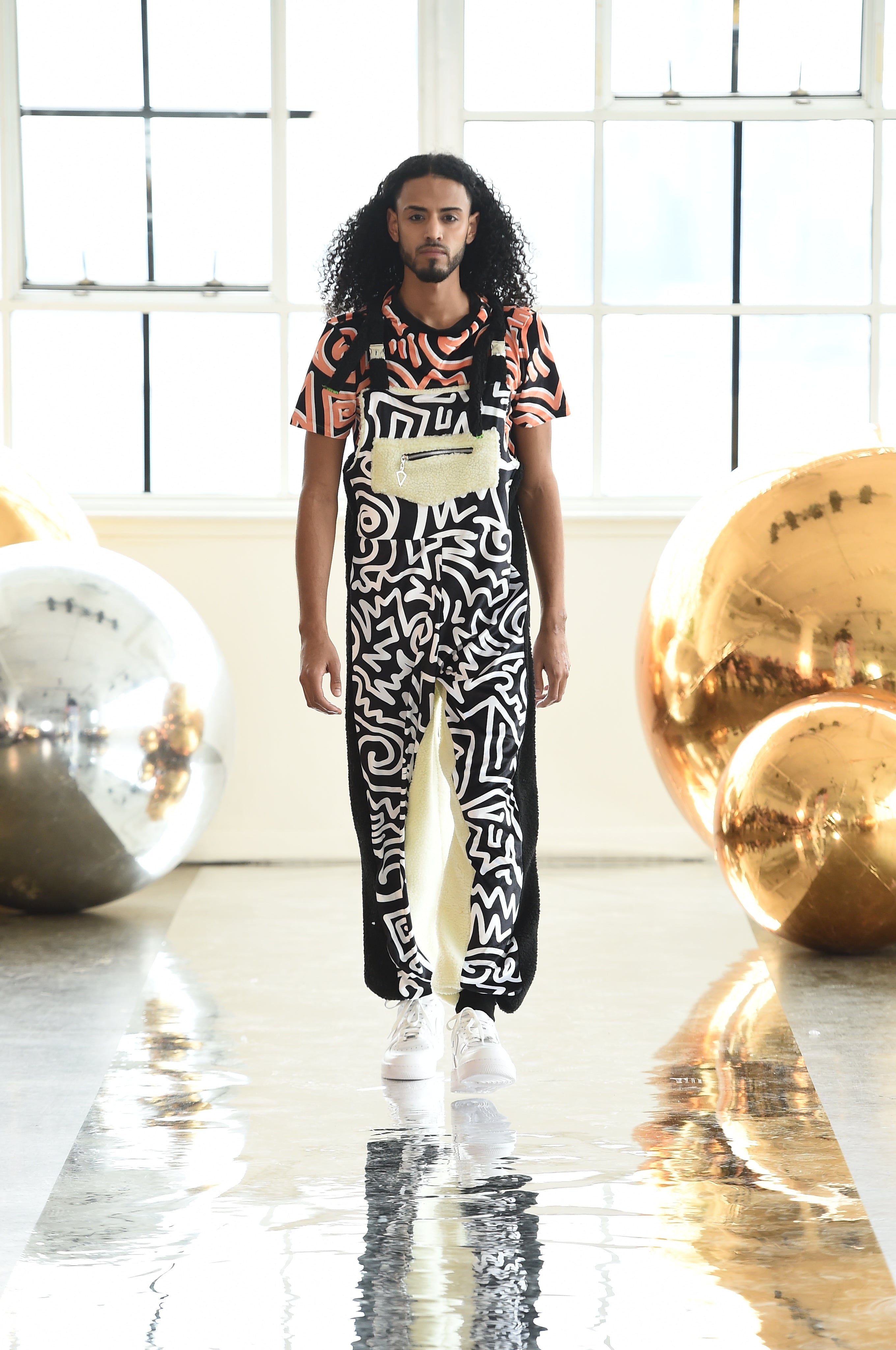 SAMPLE (L) Sherpa Fleece X Abstract Print Dungarees