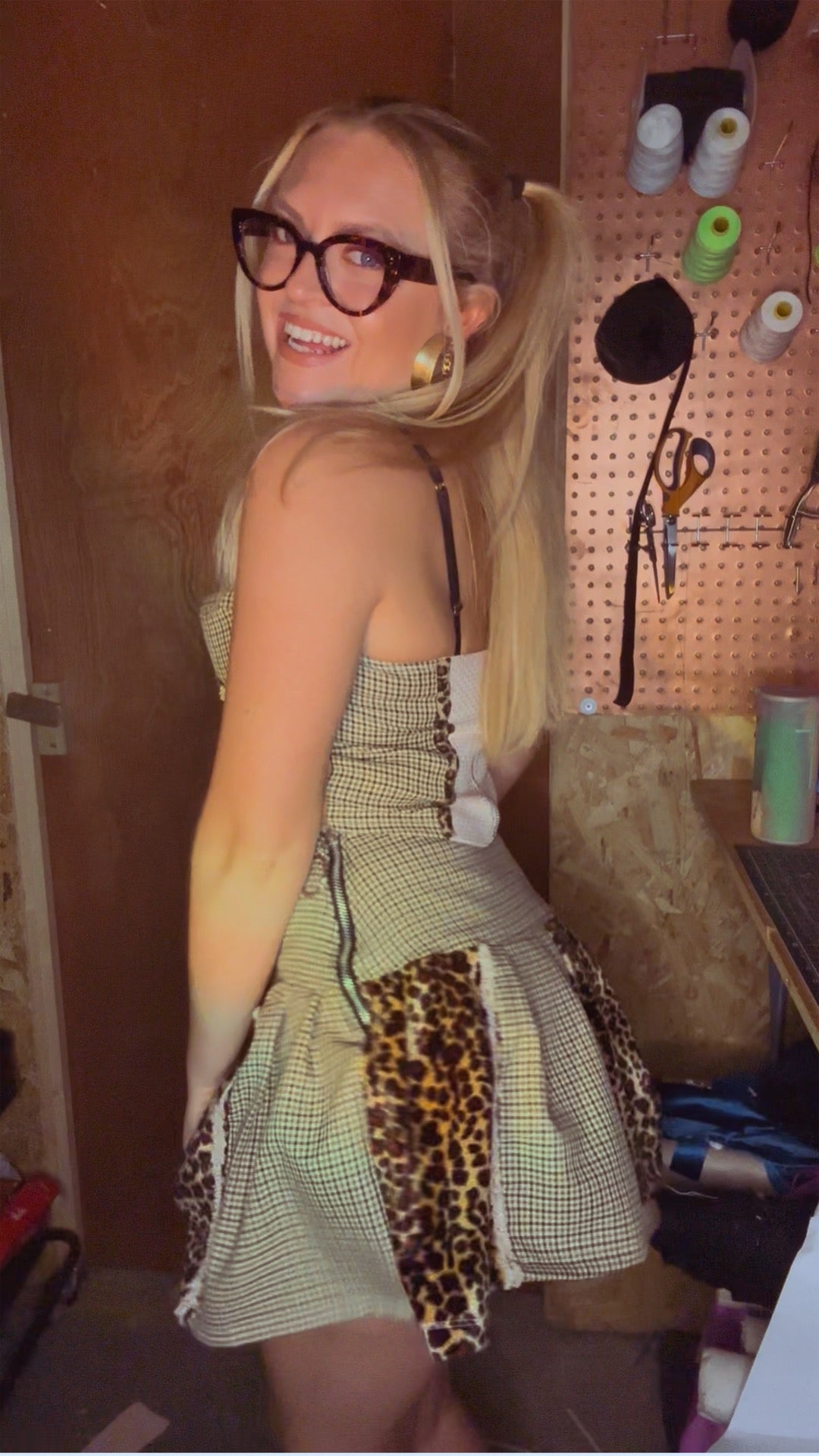 WerK iT Leopard X Plaid Pleated Mini Skirt