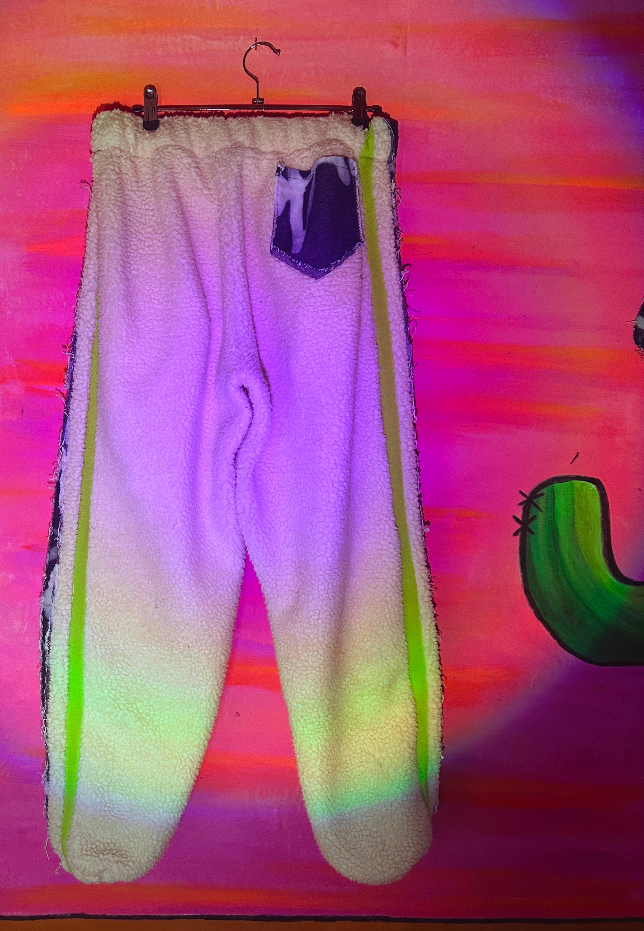 Cream Sherpa X Distressed Denim 3-Stripe Tracksuit Bottoms