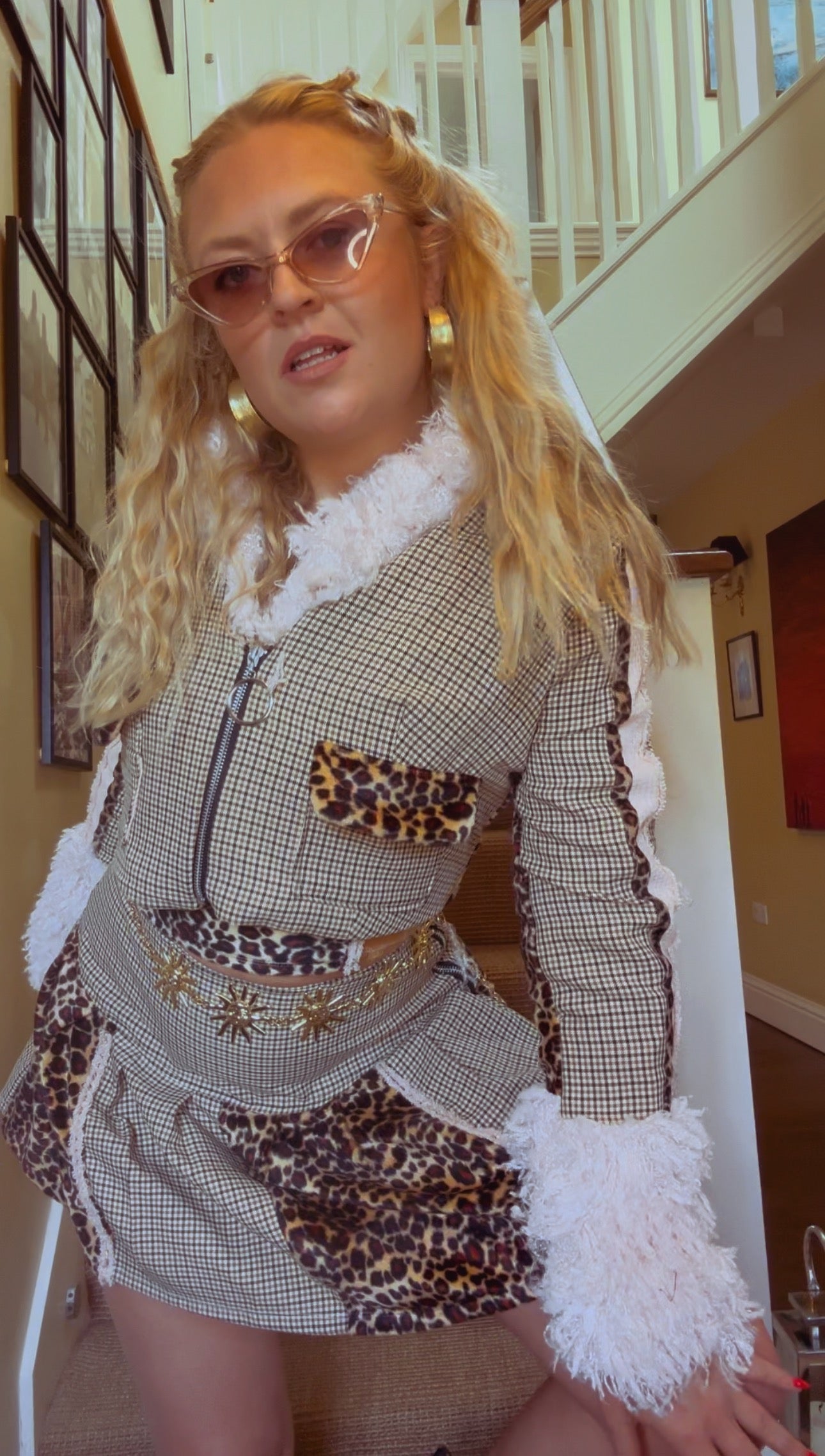WerK iT Leopard X Plaid Pleated Mini Skirt