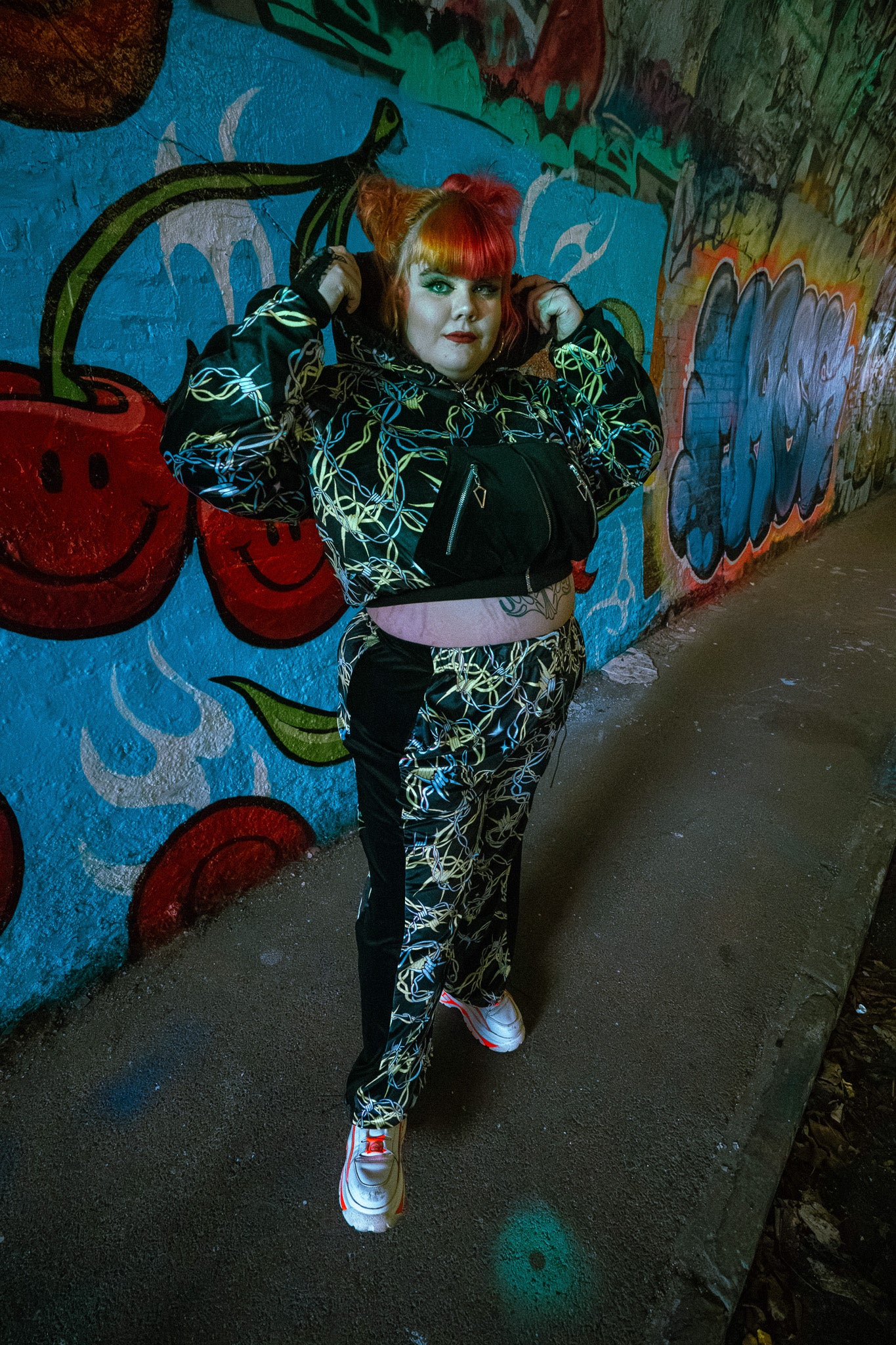 Bellisa X Hiccup Green Barbed Wire Cropped Tracksuit Jacket