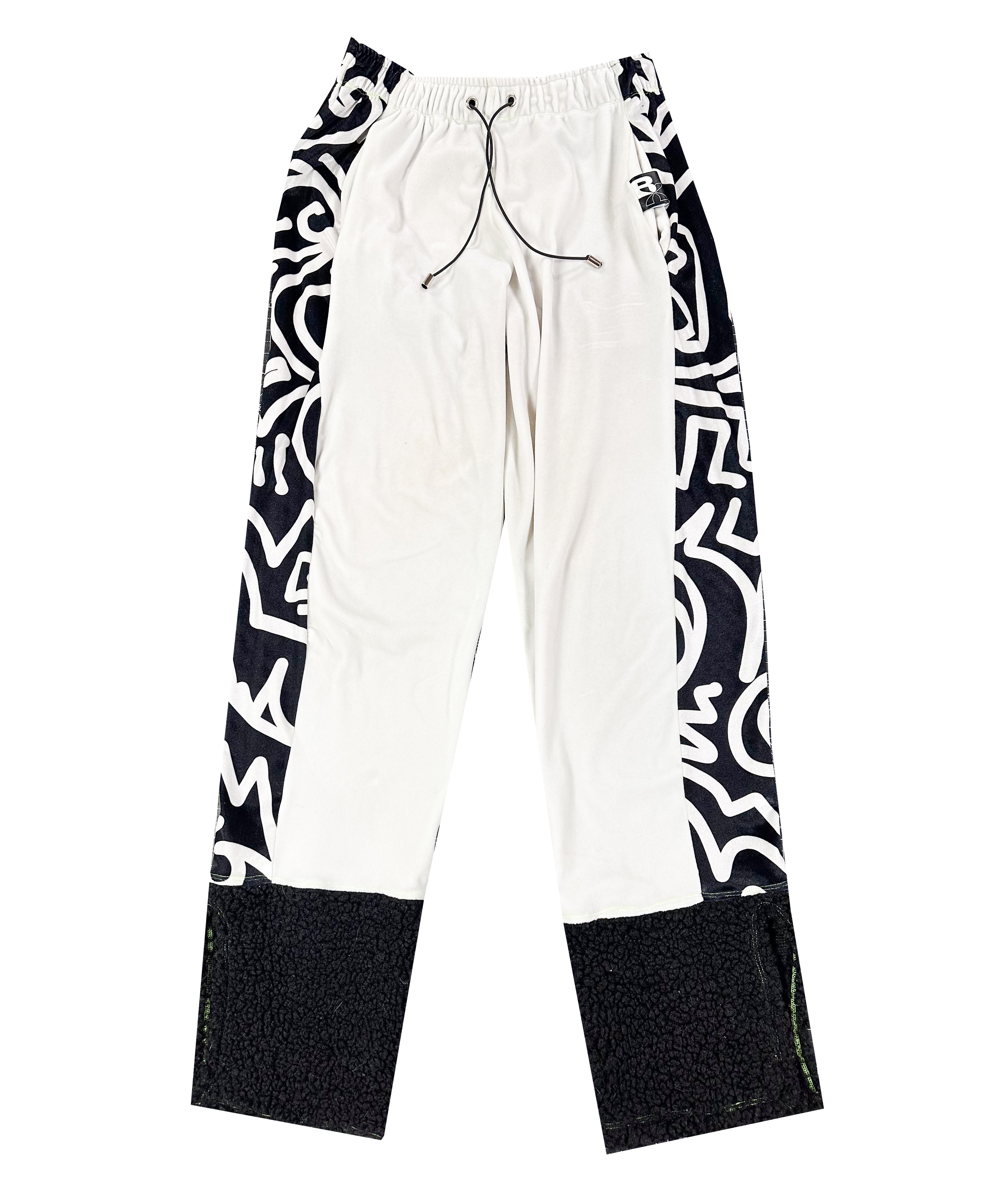 Bellisa x luxury white  velour abstract print idea panel tracksuit bottoms with fleece split leg cuff summer travel wear