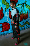 Bellisa X Clothing Hiccup funky full tracksuit bristol streetwear art trackies and hoodie for men and women sherpa velour, velvet patterned. Independant handmade clothing brand uk. 