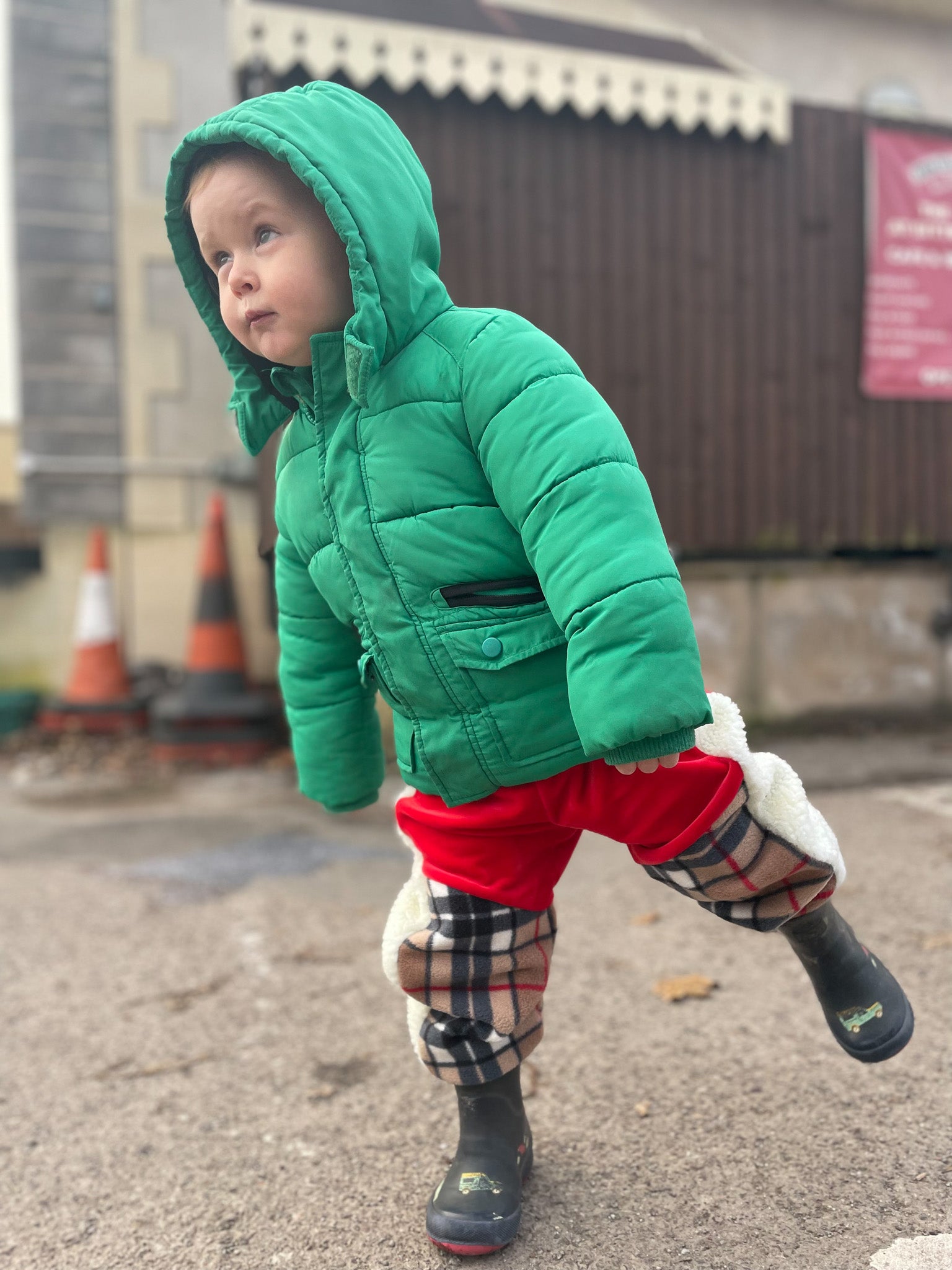 Red Velour and Tartan Fleece Kids Tracksuit Bottoms