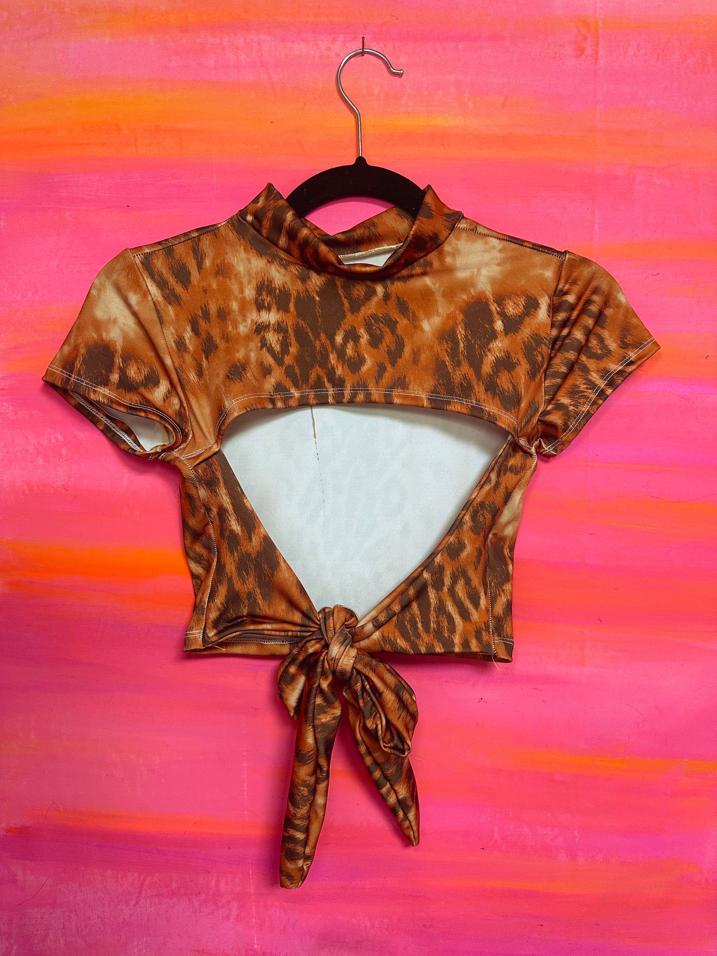 WiLDcat Leopard Print Open-Back Crop Top