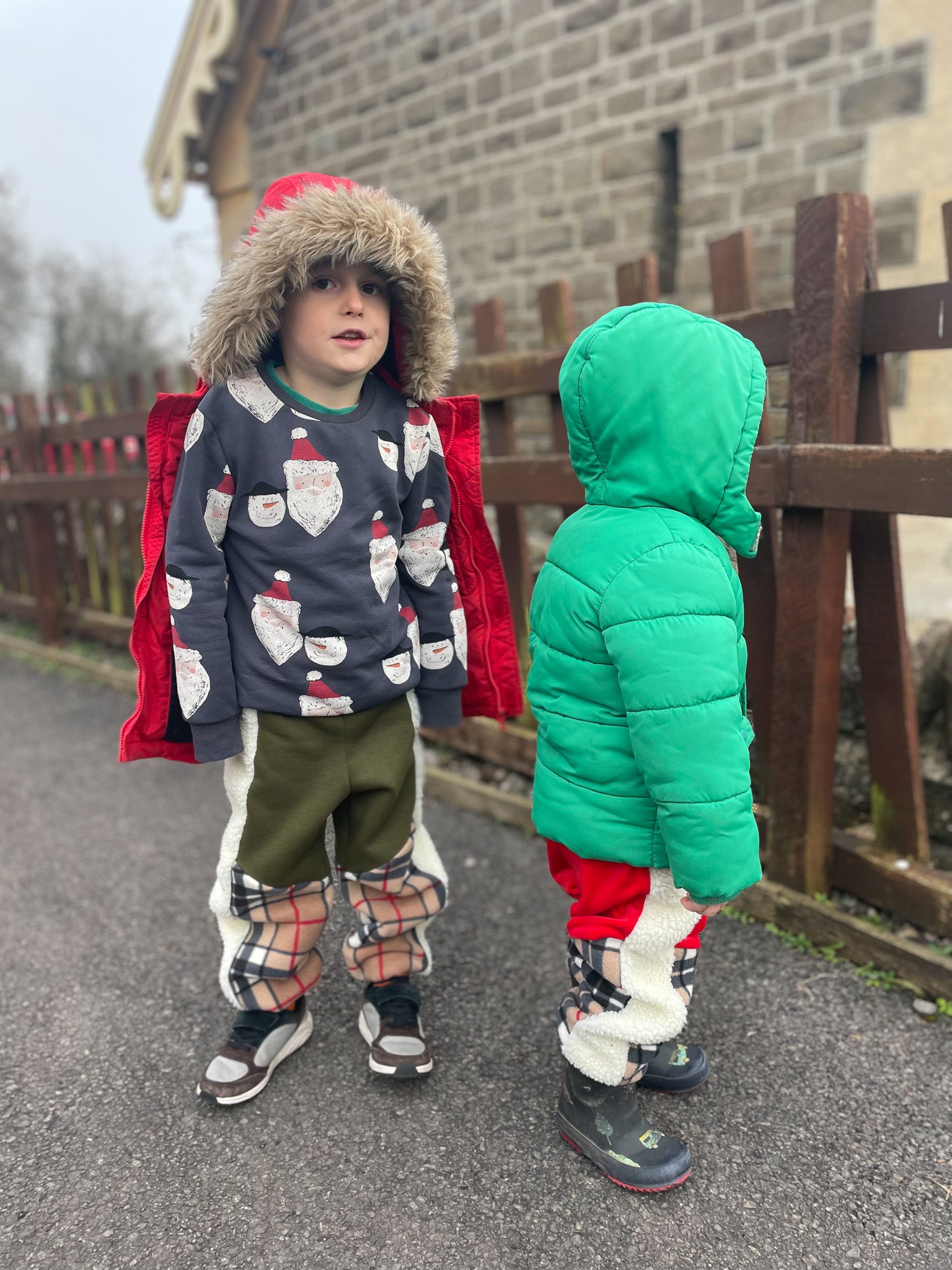 Khaki Sweatshirt and Tartan Fleece Kids Tracksuit Bottoms