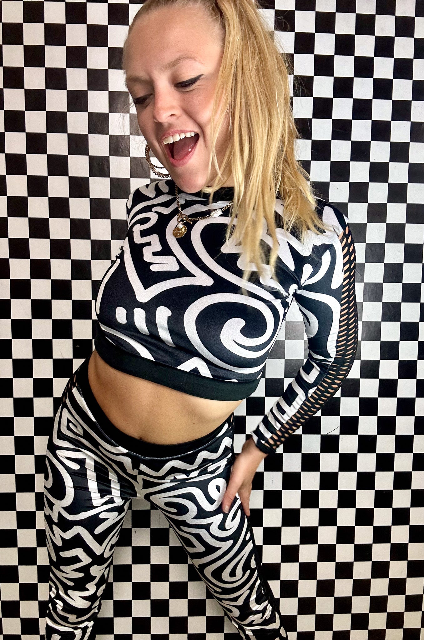 Bellisa X Abstract Velvet Fishnet Leggings