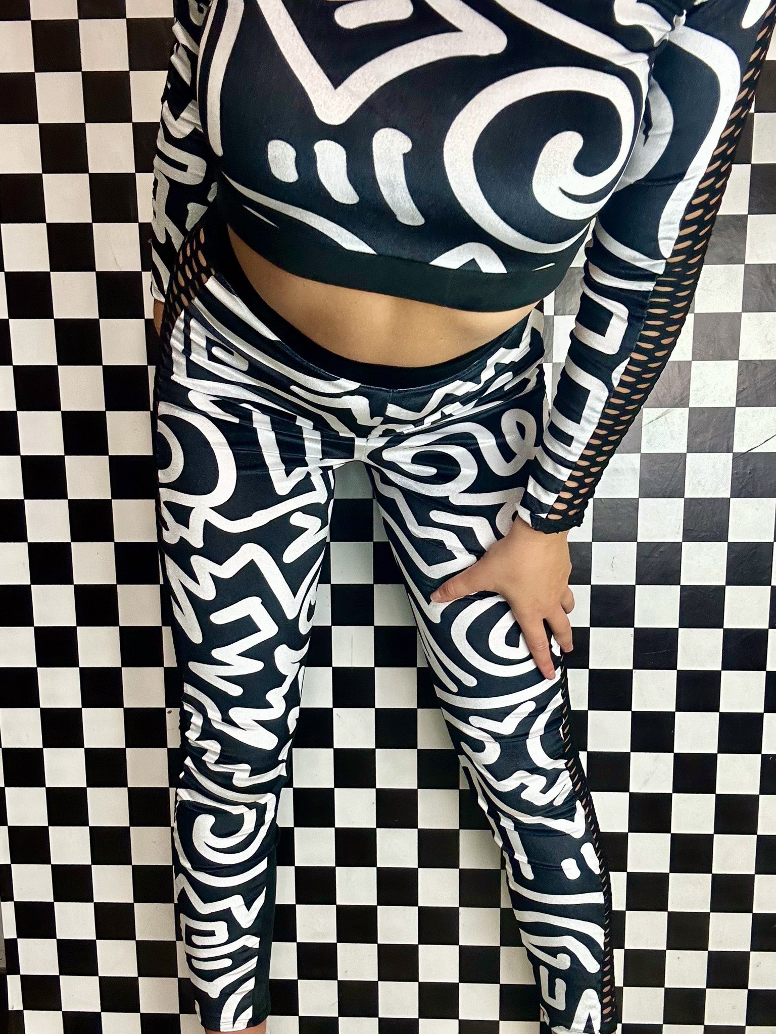 Bellisa X Abstract Velvet Fishnet Leggings