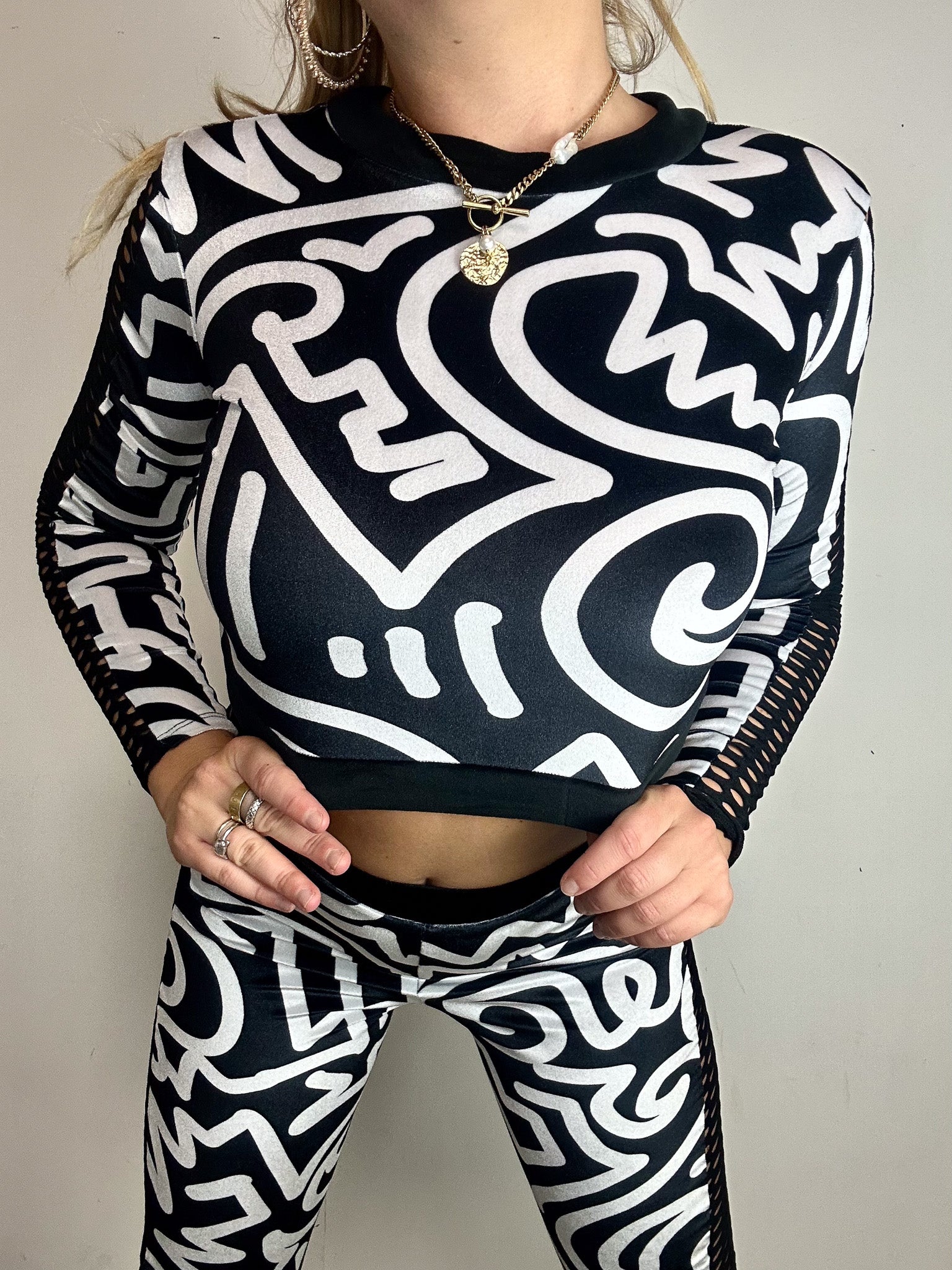 Bellisa X Abstract Velvet Fishnet Crop Top