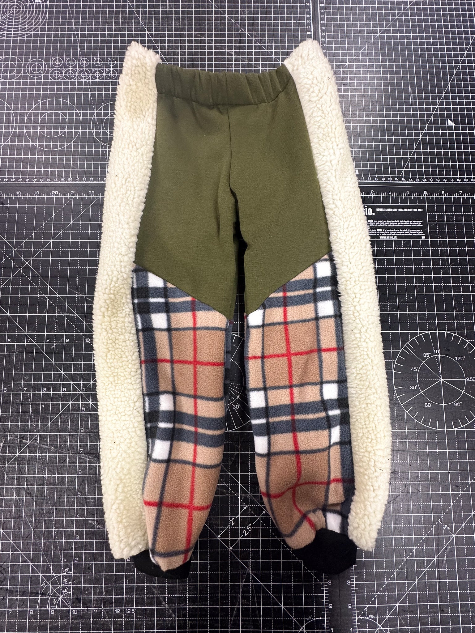 Khaki Sweatshirt and Tartan Fleece Kids Tracksuit Bottoms