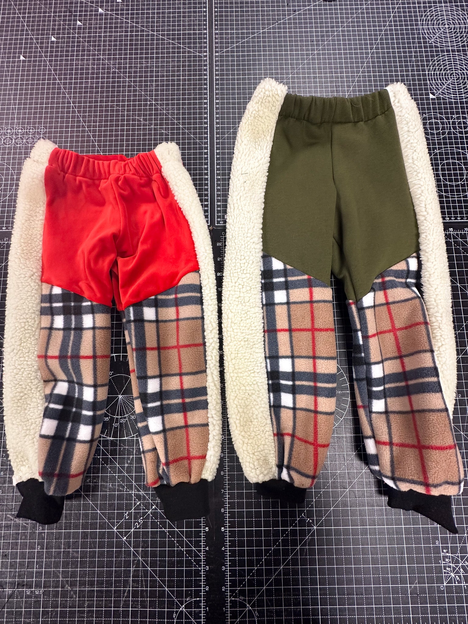 Khaki Sweatshirt and Tartan Fleece Kids Tracksuit Bottoms
