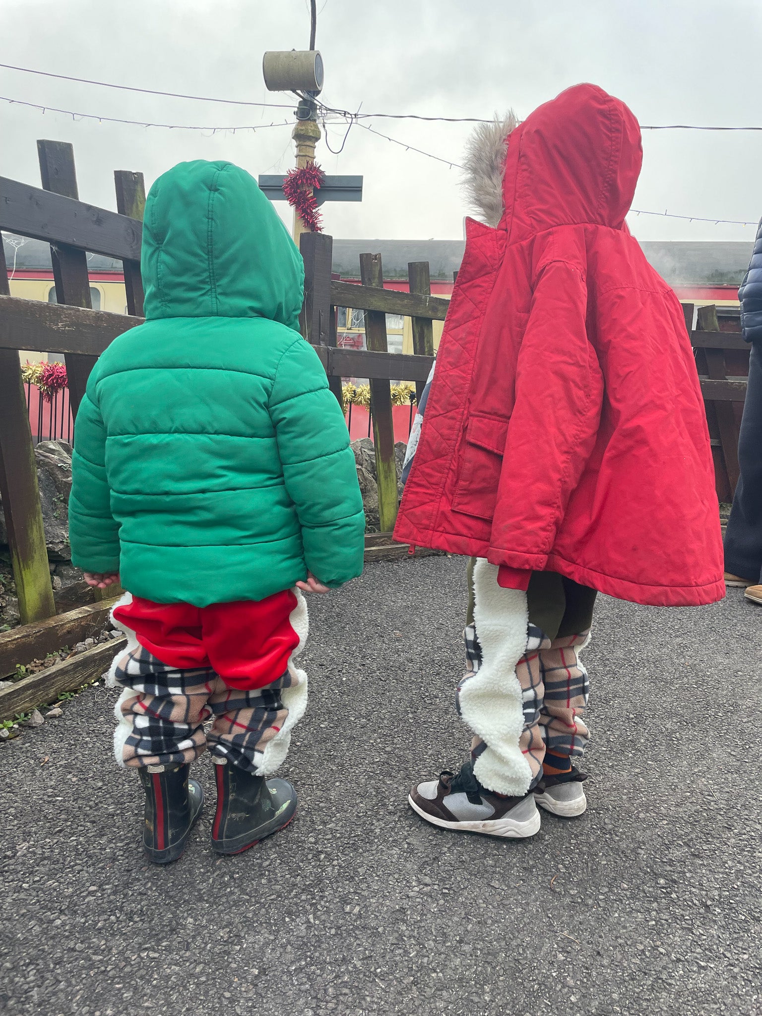 Red Velour and Tartan Fleece Kids Tracksuit Bottoms