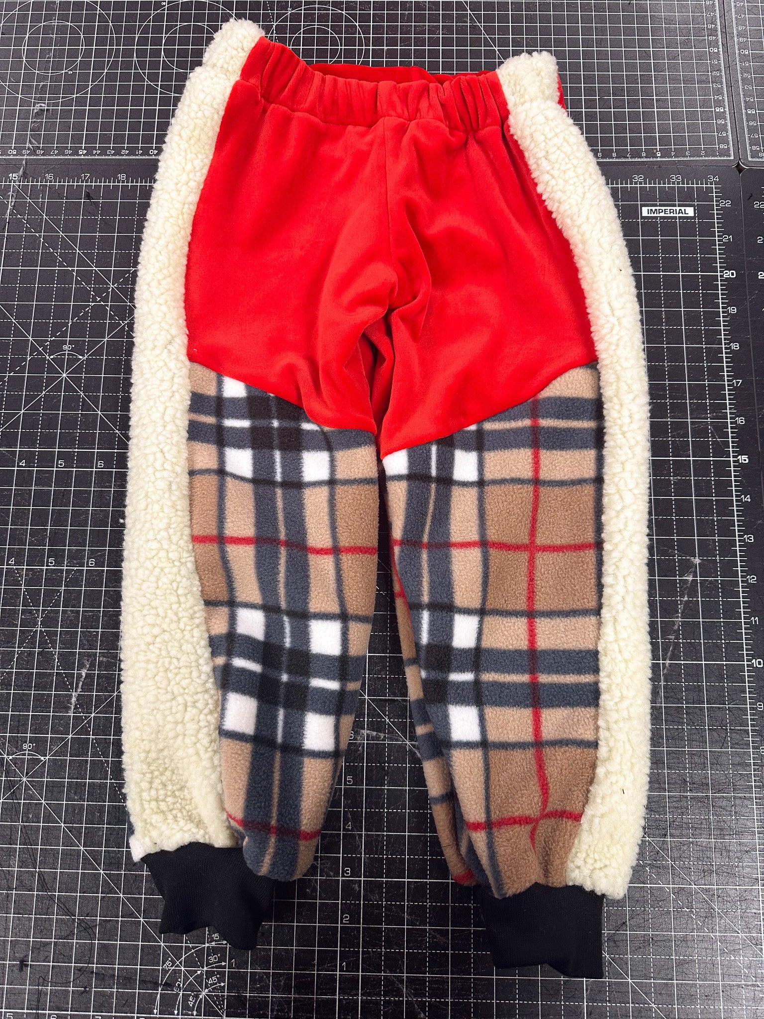 Red Velour and Tartan Fleece Kids Tracksuit Bottoms
