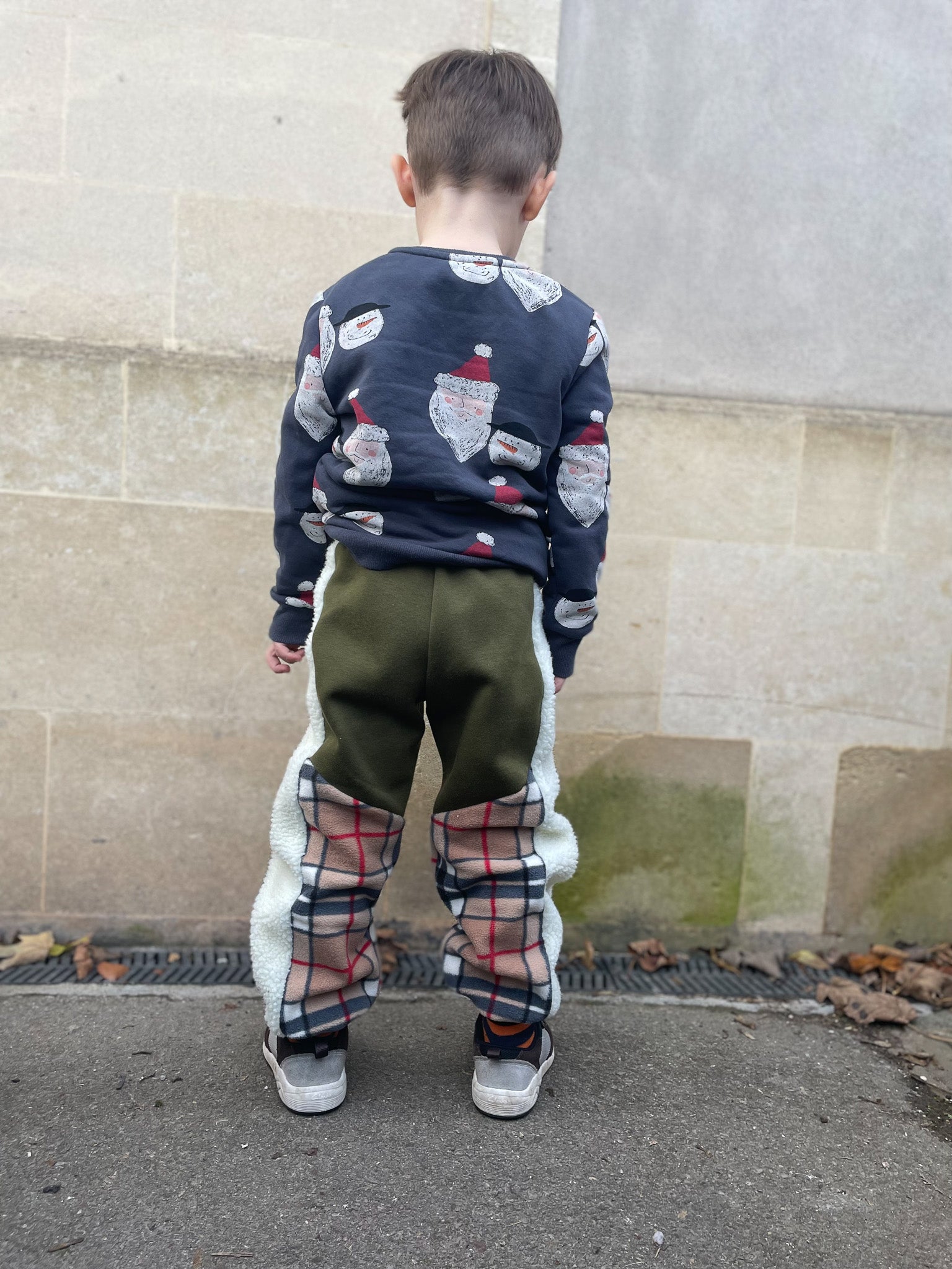 Khaki Sweatshirt and Tartan Fleece Kids Tracksuit Bottoms