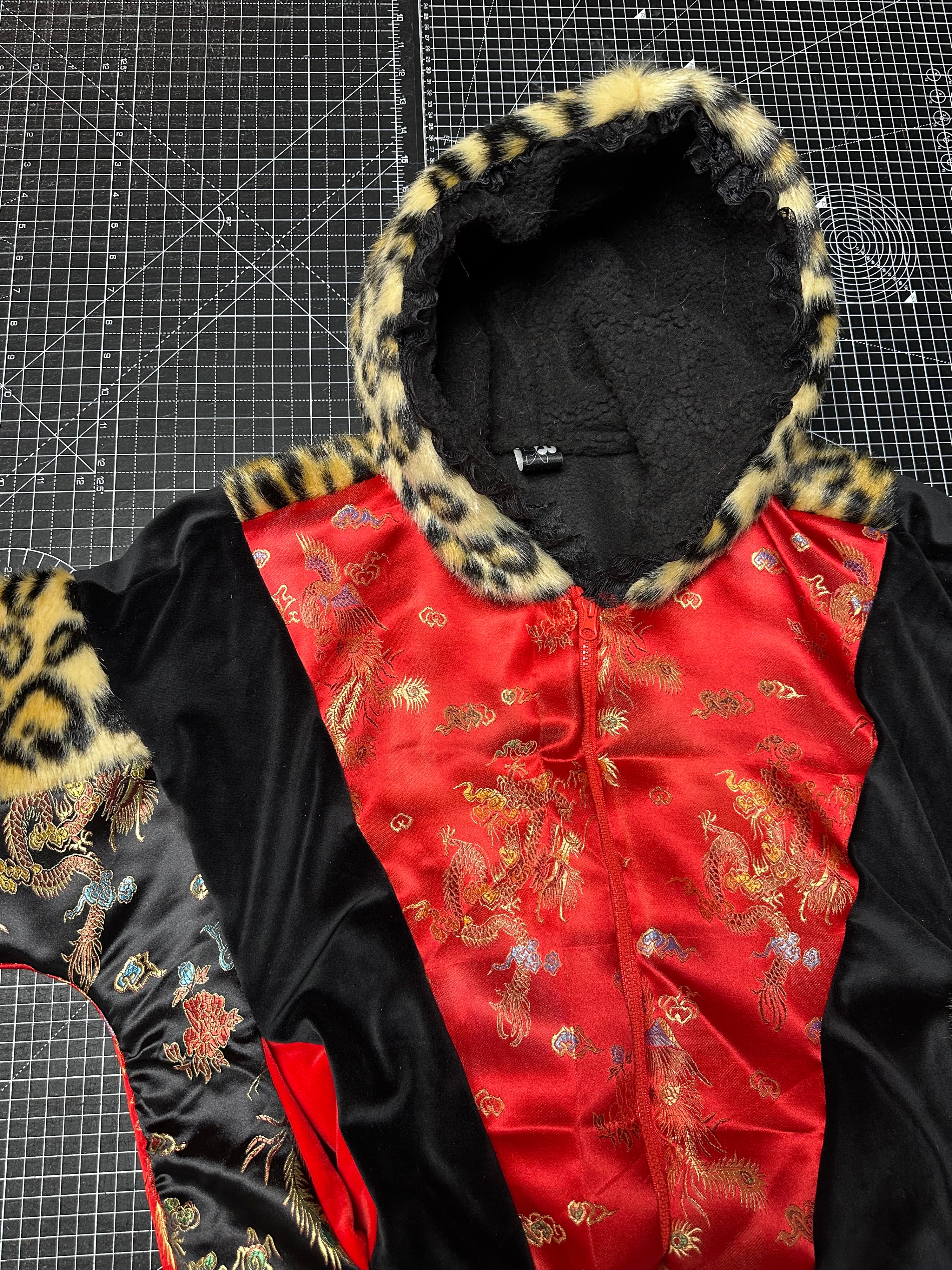 Red Dragon Satin X Leopard Faux fur Tracksuit Jacket (M/L)