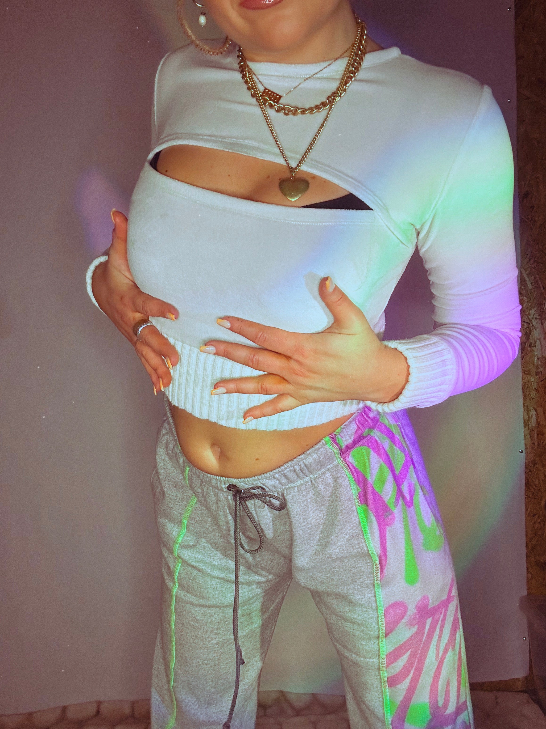 White Velour X Cut-Out Crop Top