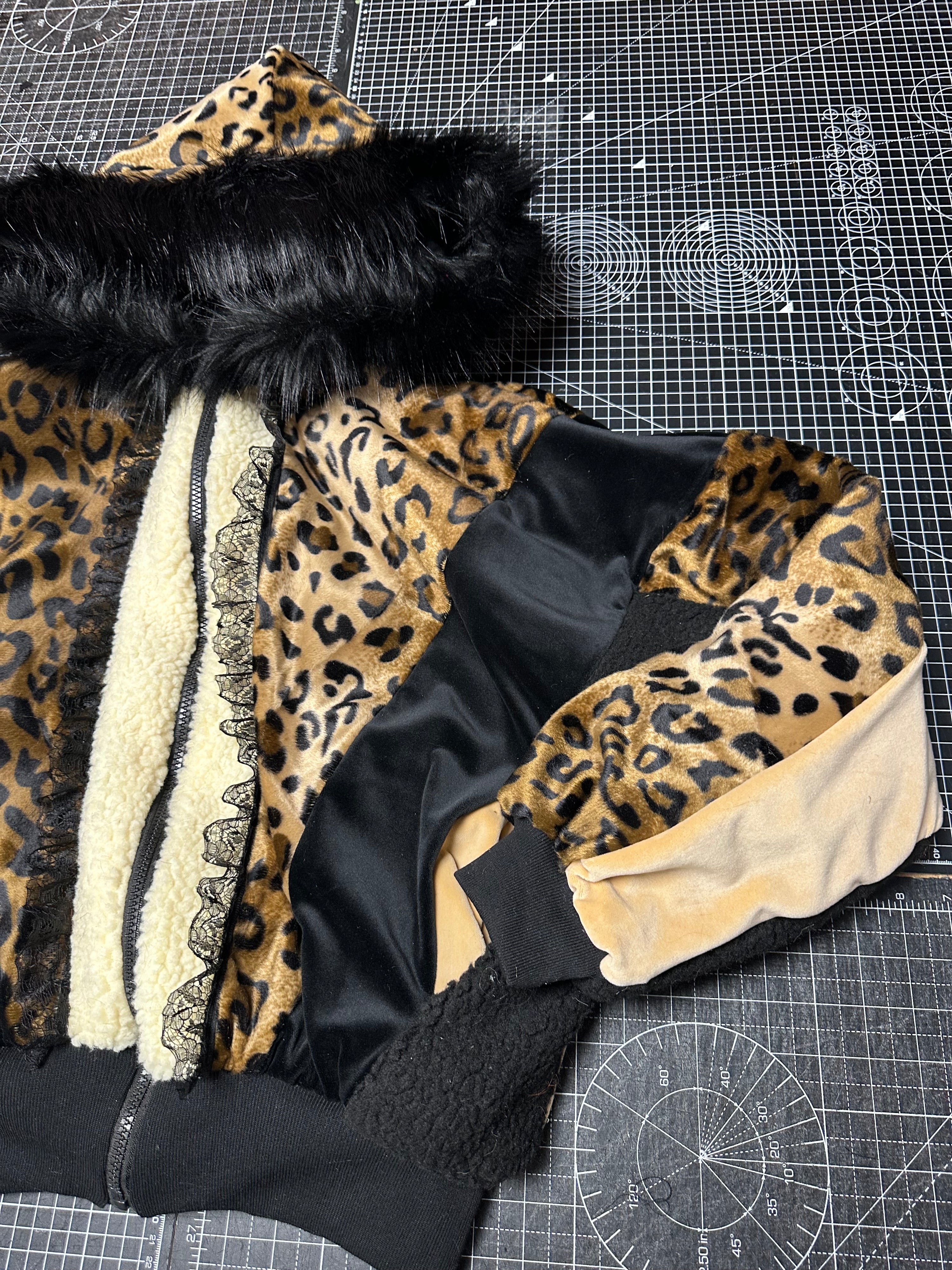Leopard X Black Velour Tracksuit Jacket (S/M)