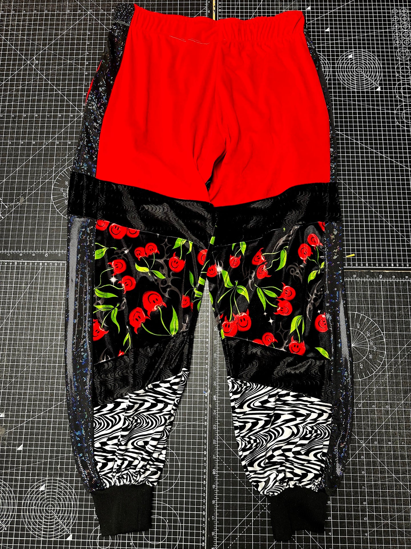 Red X Hiccup Devil Cherry Velour Tracksuit Bottoms (XL)