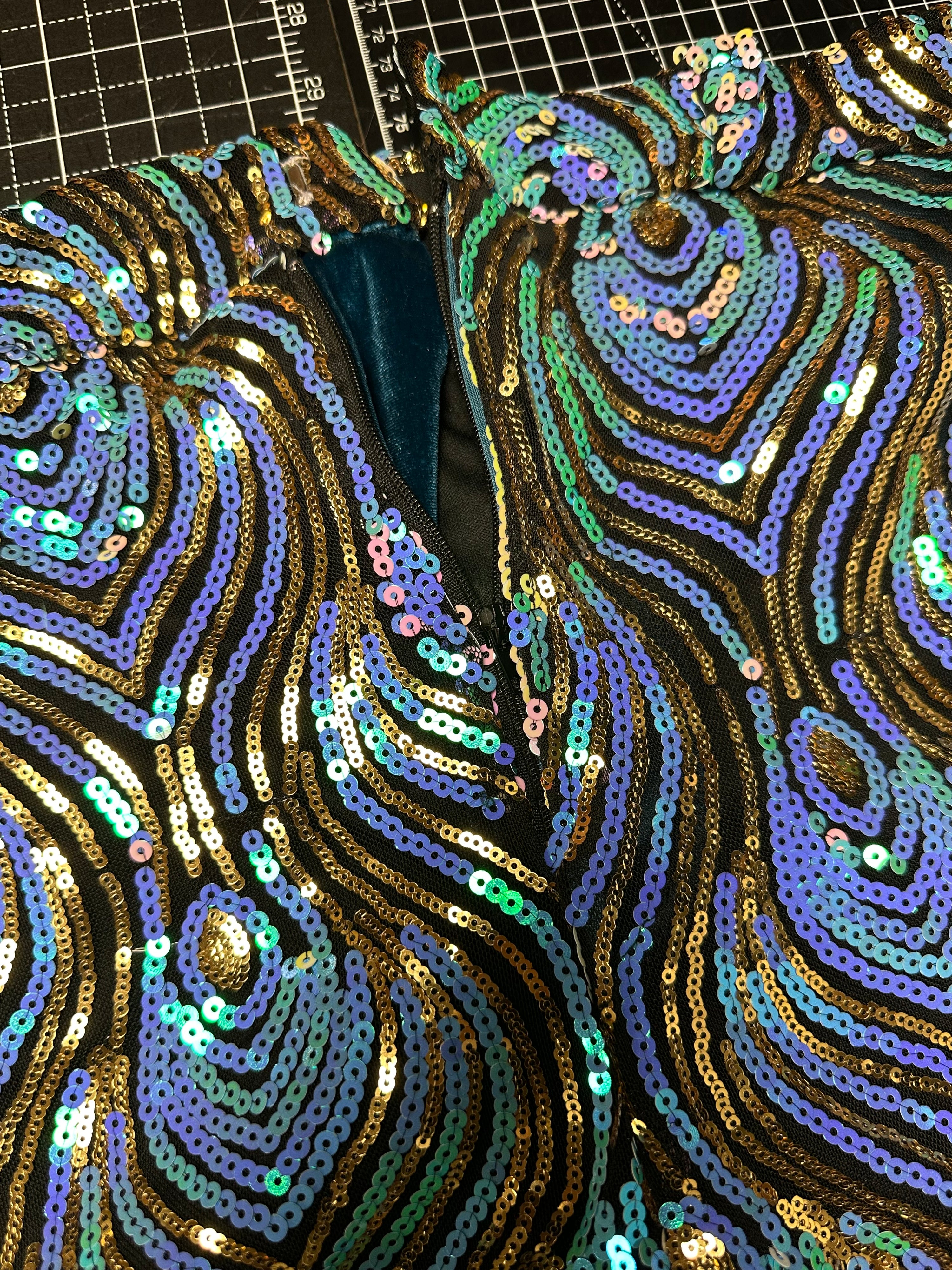 Pearlescent Peacock Sequin Shorts (XL)