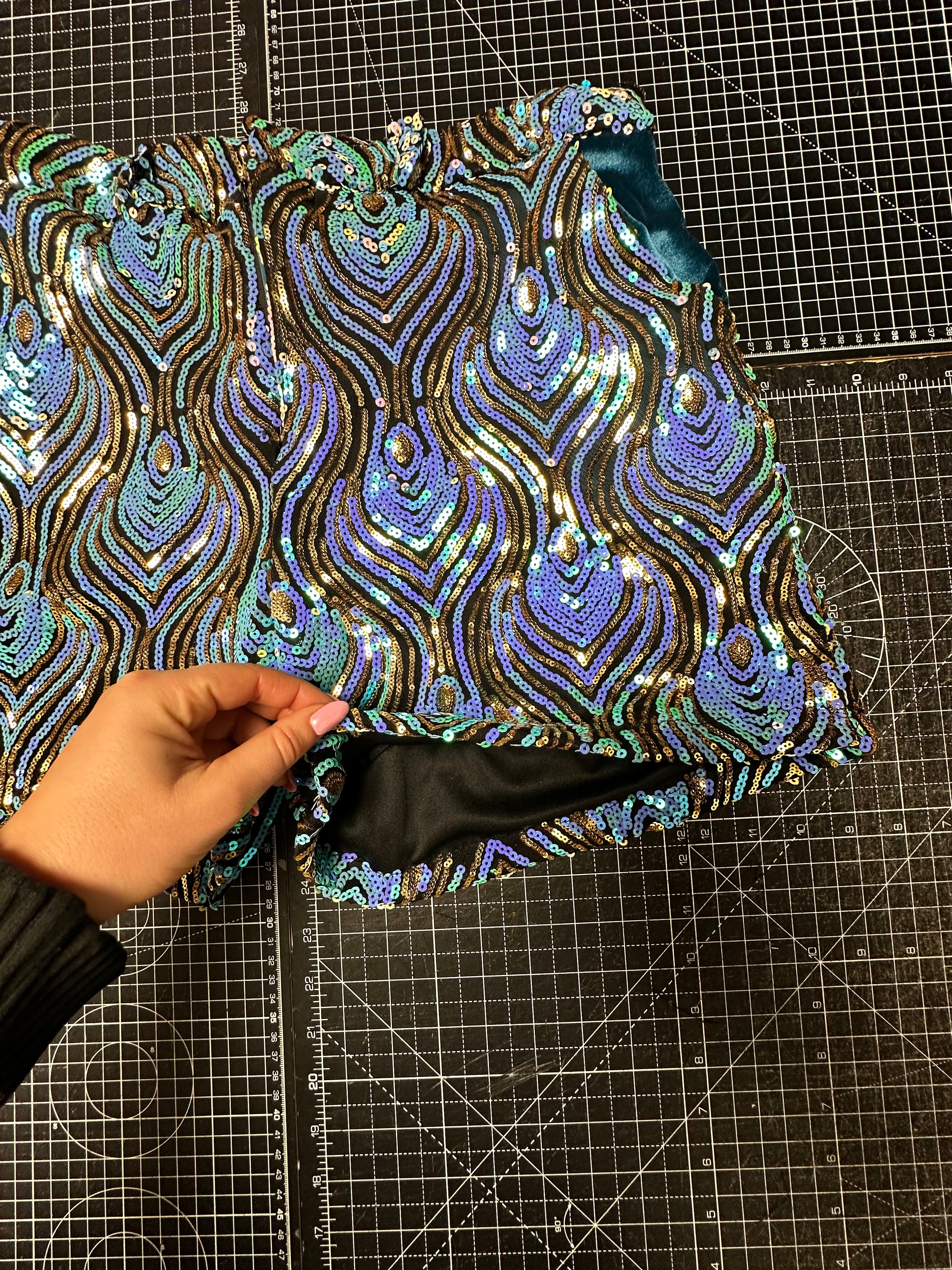 Pearlescent Peacock Sequin Shorts (XL)