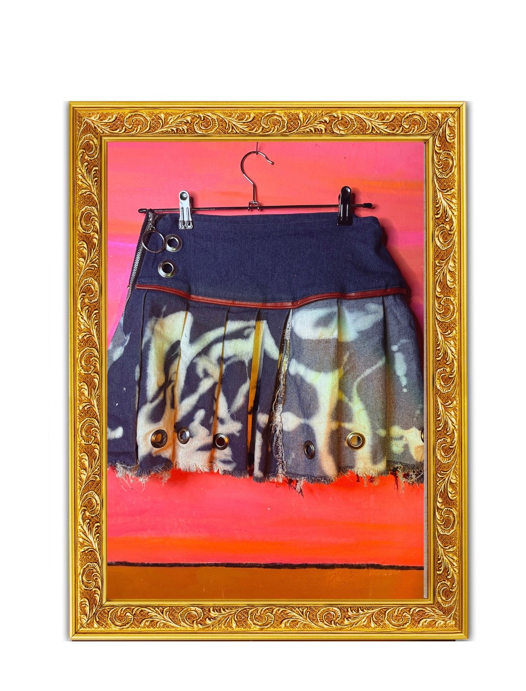 Distressed Bleach Denim Pleated Mini Skirt