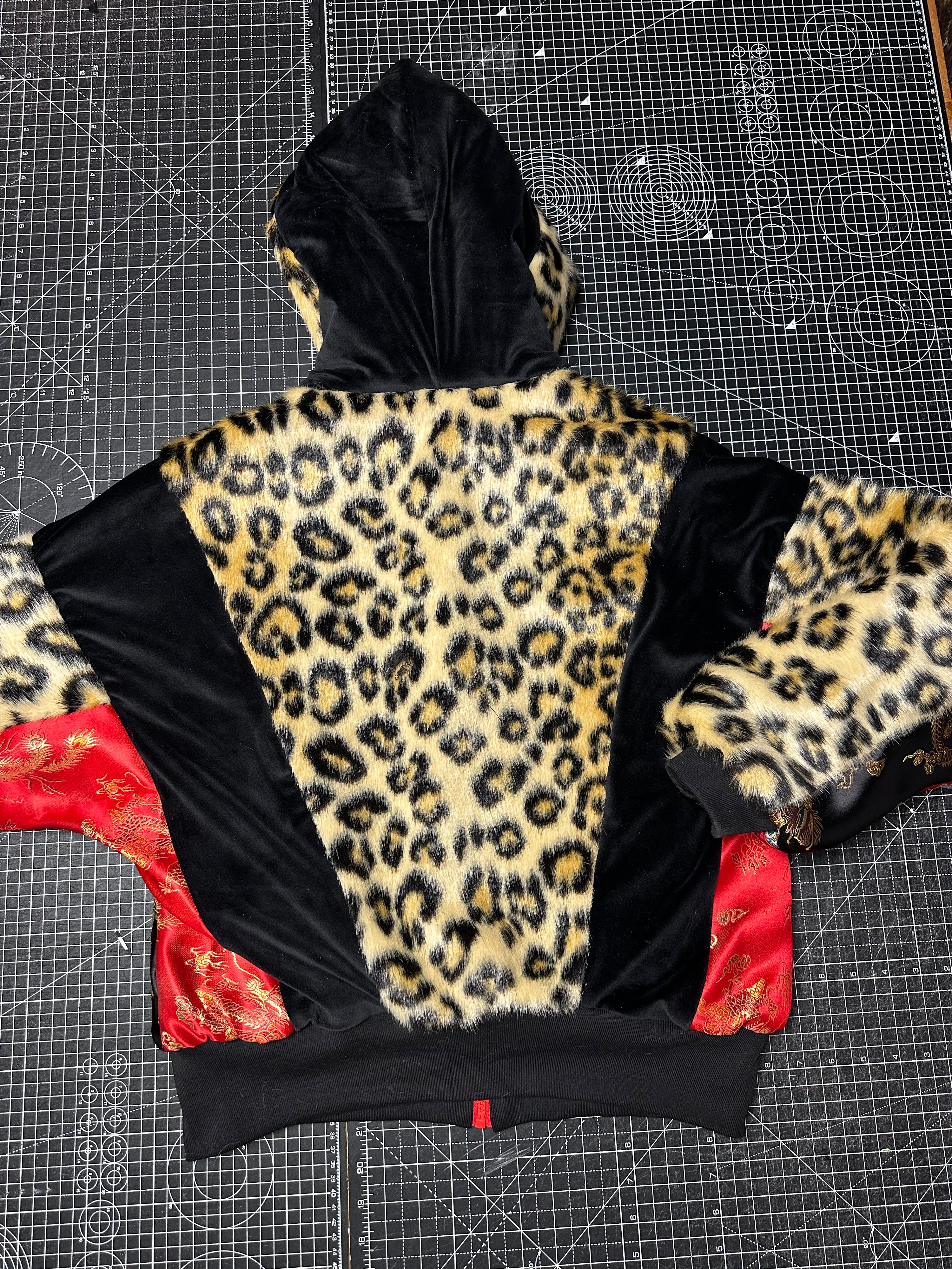 Red Dragon Satin X Leopard Faux fur Tracksuit Jacket (M/L)
