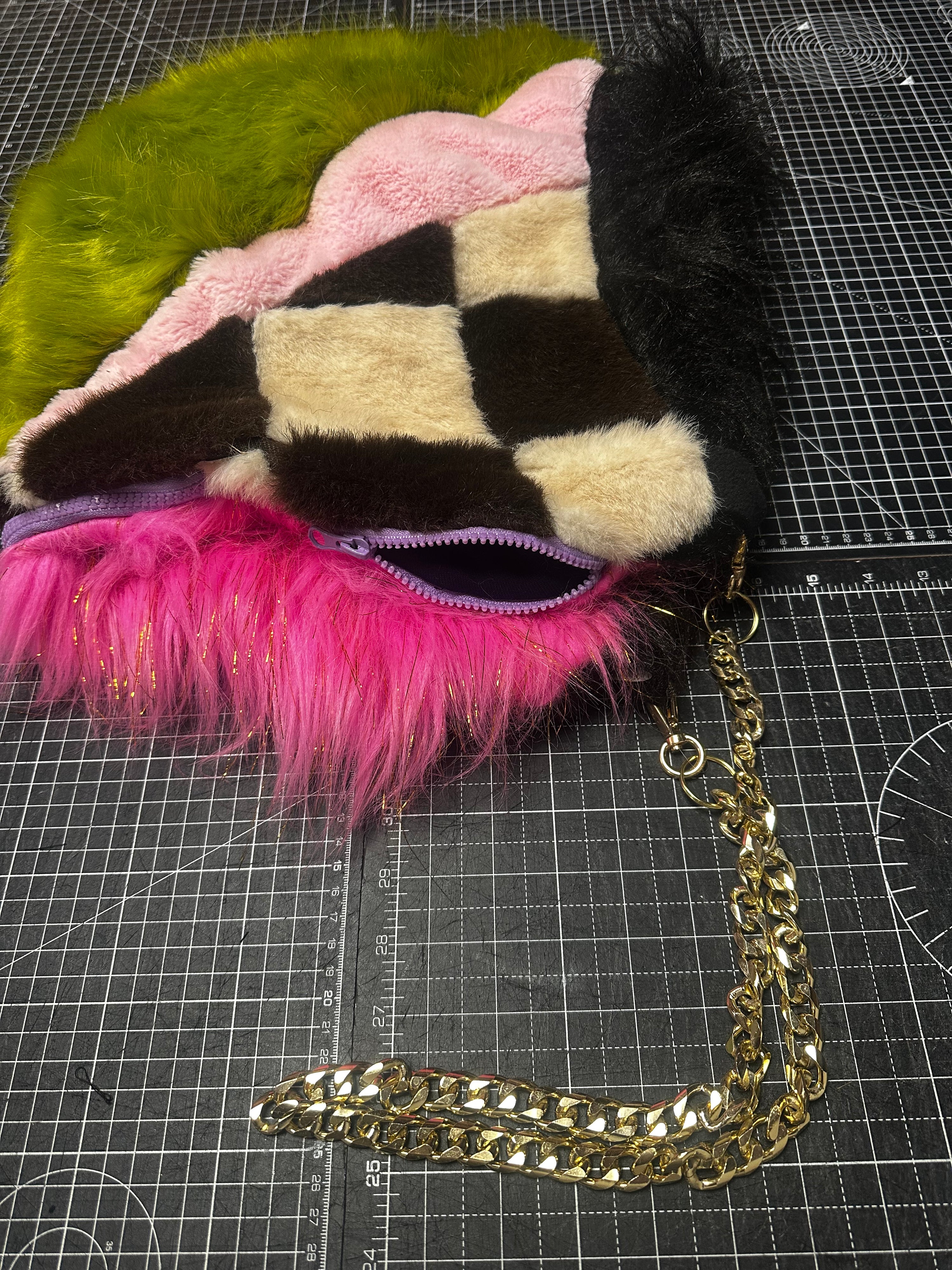 Barbie Pink X Checkered Faux Fur BOOD (Hood + Bag)