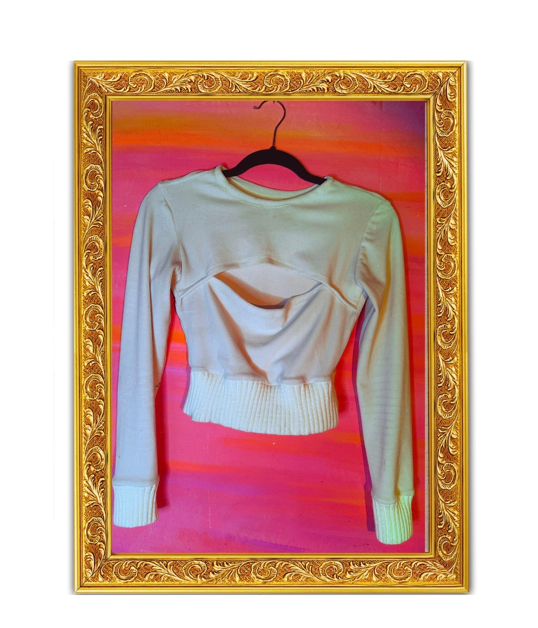 White Velour X Cut-Out Crop Top