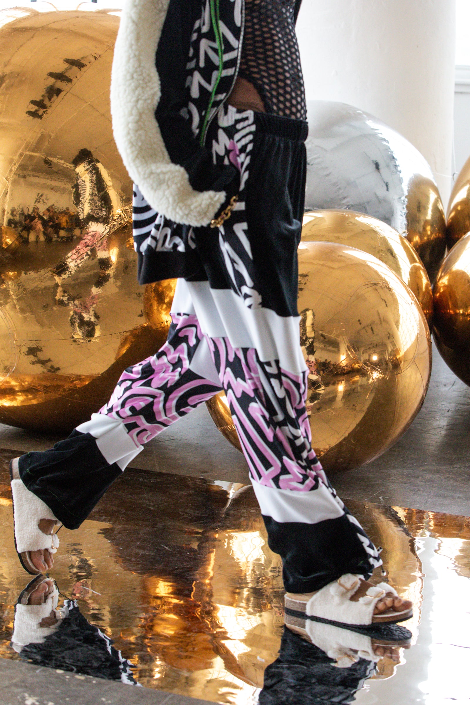 Pink Abstract Wide Leg Tracksuit Bottoms NYFW 24