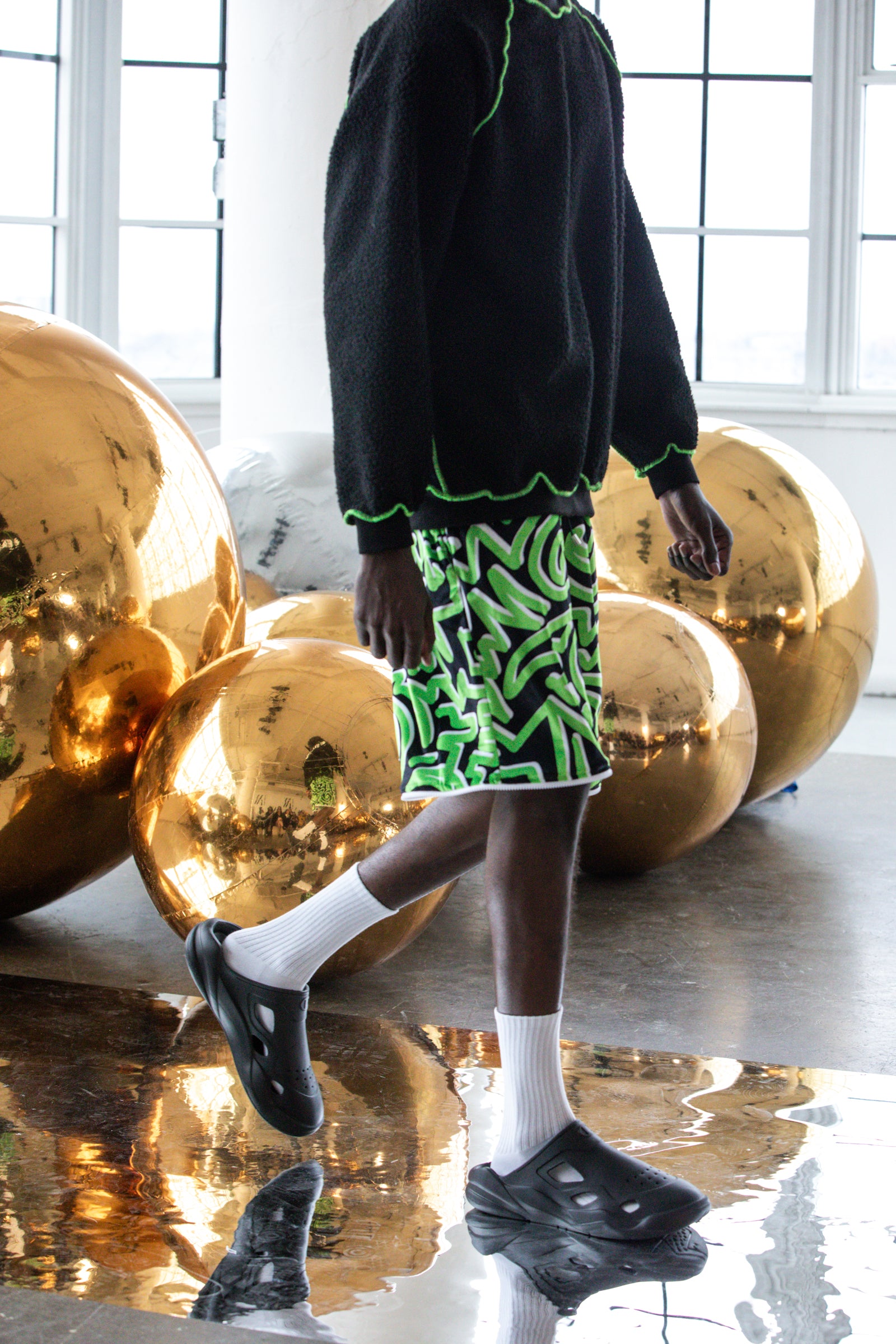 Green Abstract x 2-in-1 Tracksuit Bottoms: NYFW 24