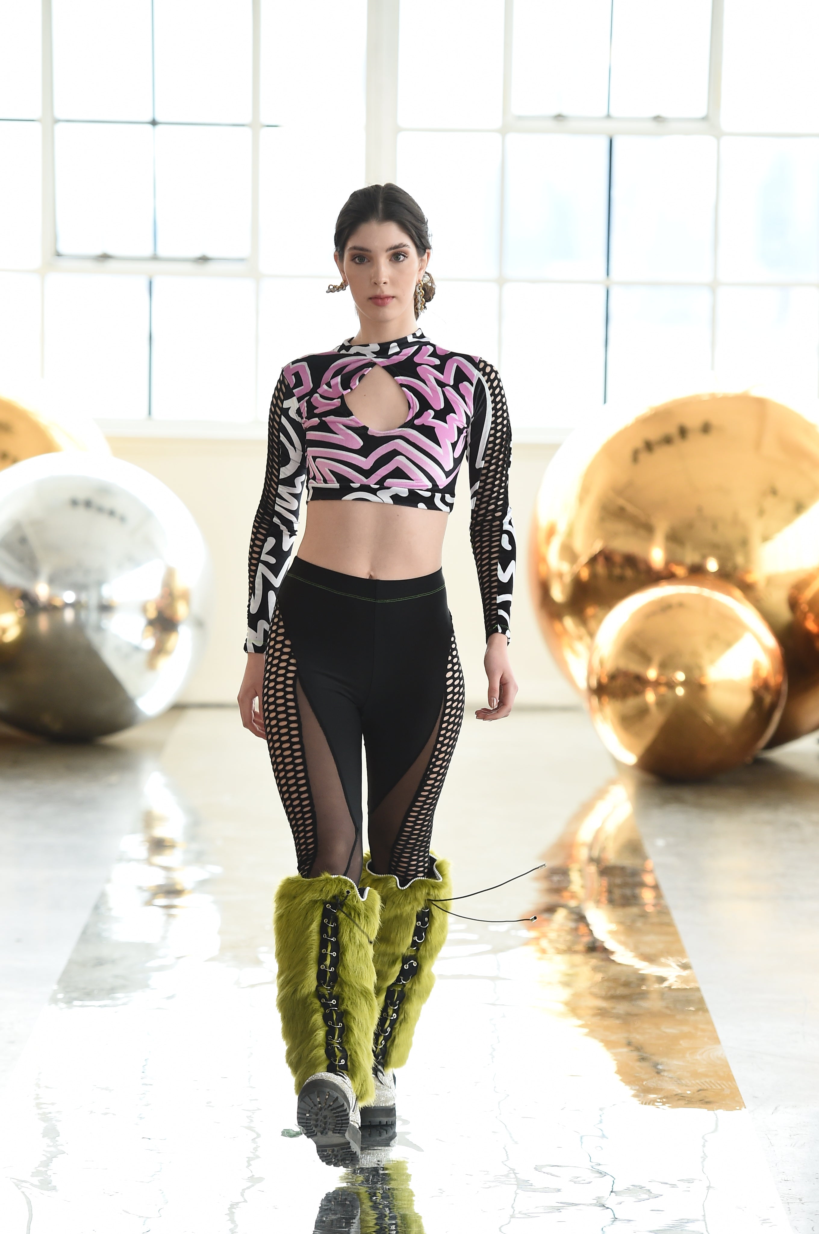 Black Fishnet Panelled Contour Leggings: NYFW 24