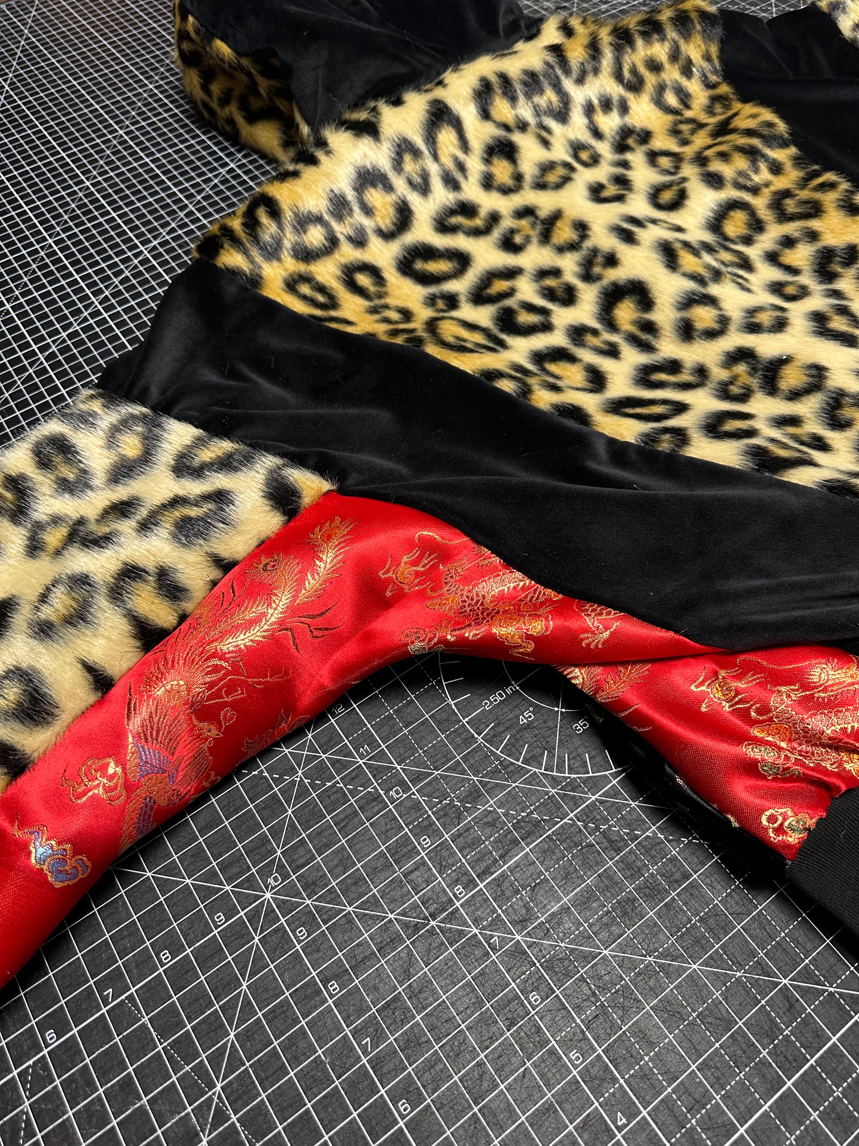 Red Dragon Satin X Leopard Faux fur Tracksuit Jacket (M/L)