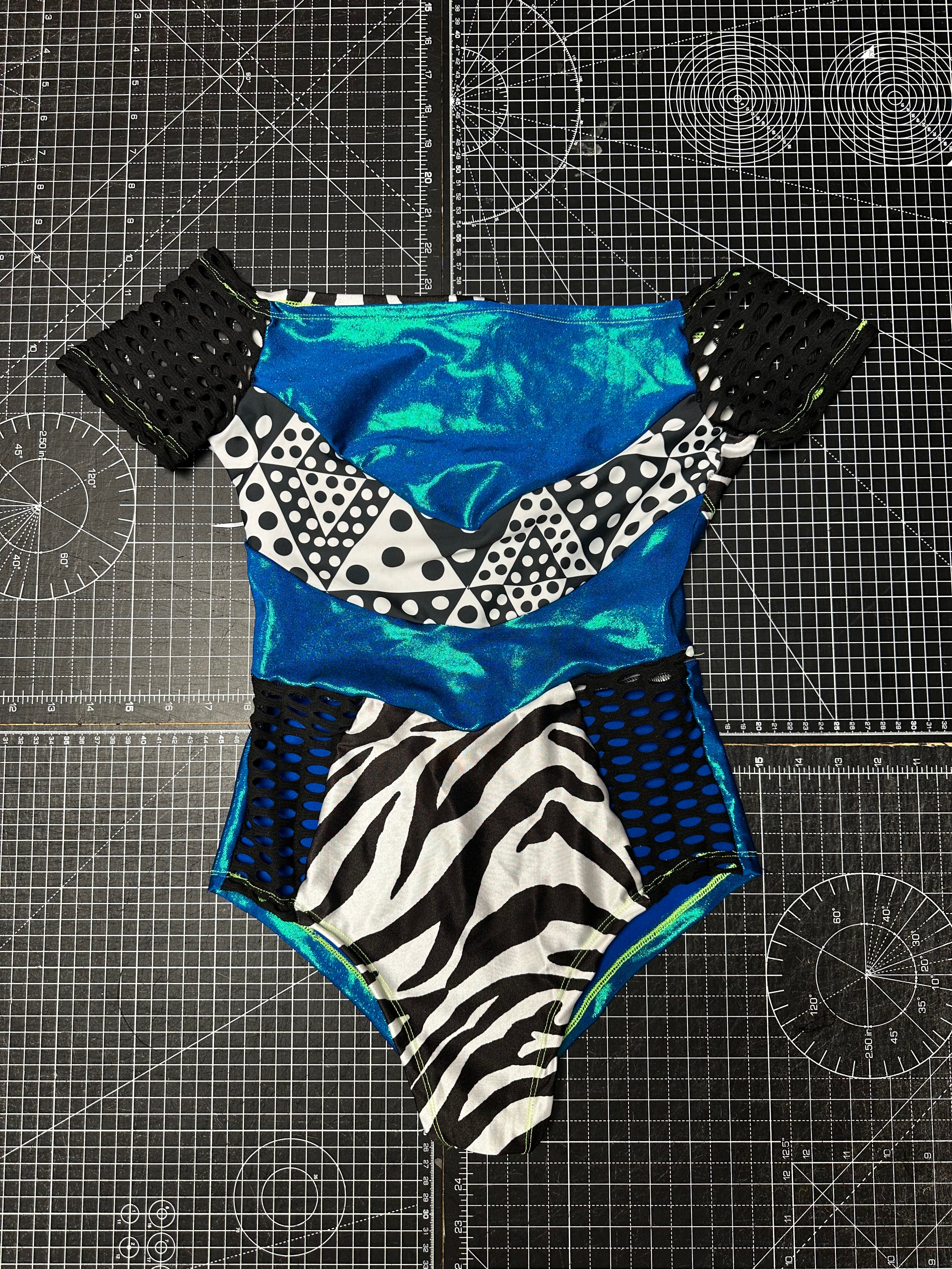 Mermaid Blue X Zebra Bardot Bodysuit (XS)