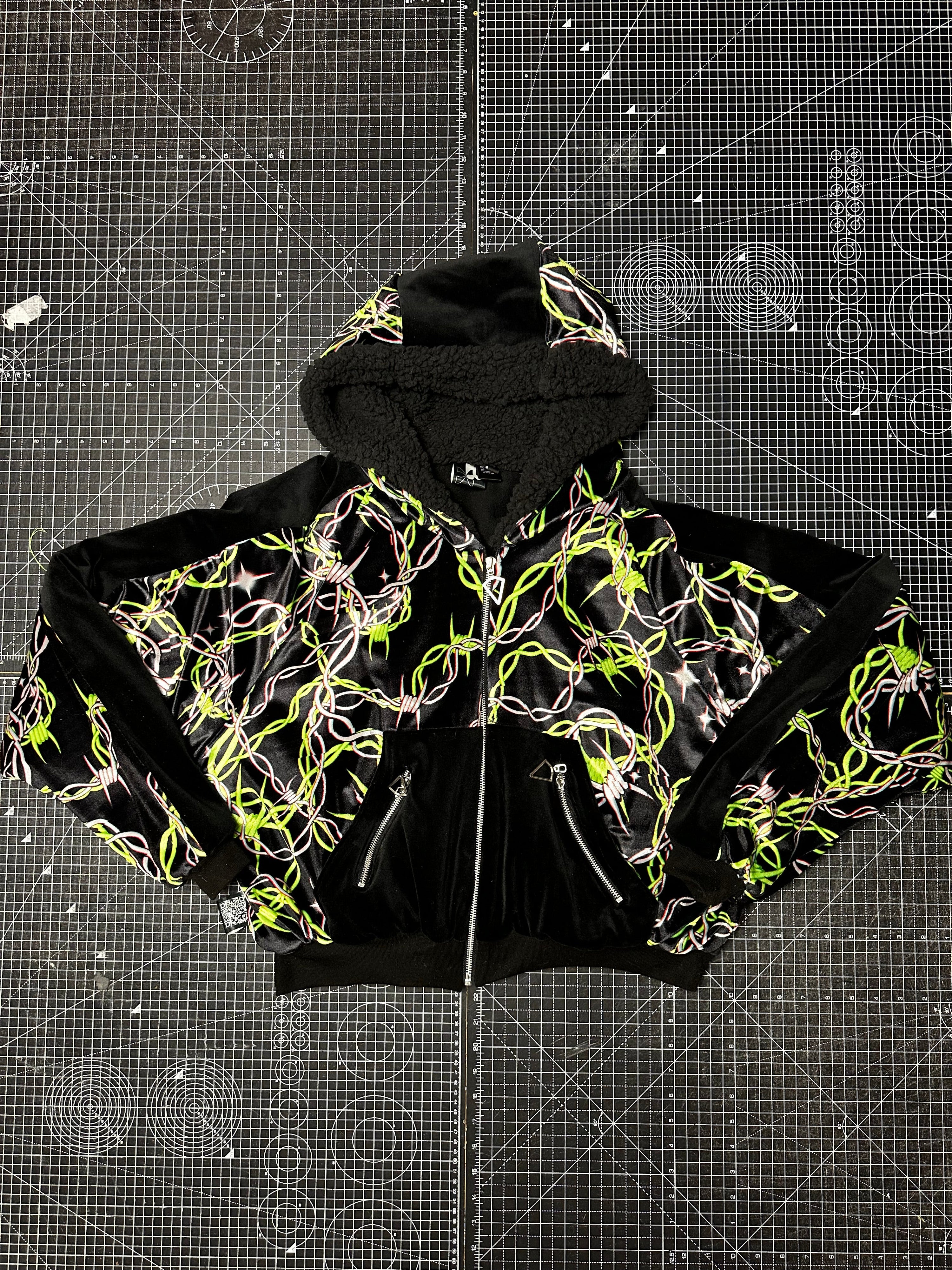 Bellisa X Hiccup Green Barbed Wire Cropped Tracksuit Jacket (3XL)