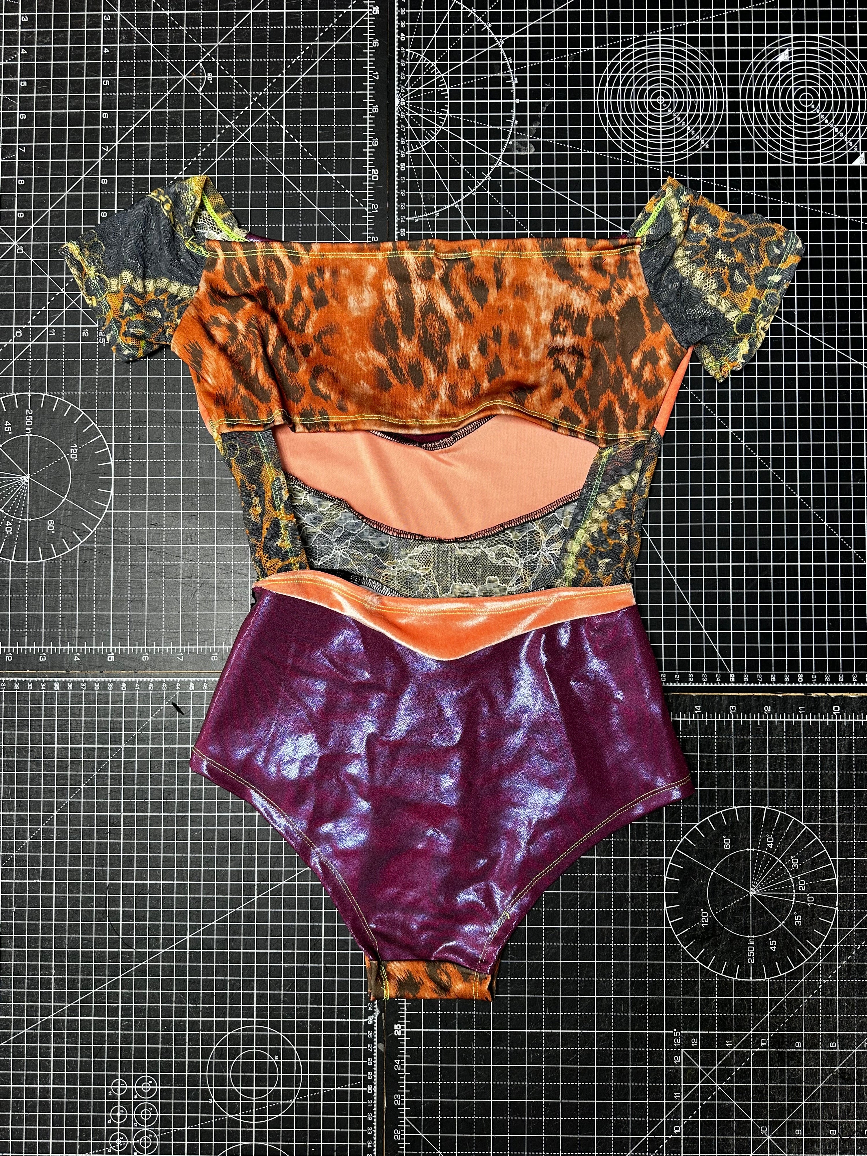 Leopard X Holographic Purple Bardot Bodysuit (S)