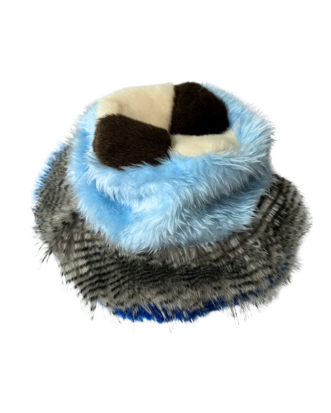 #6 Blue X Peacock Grey Patchwork Faux Fur Hat