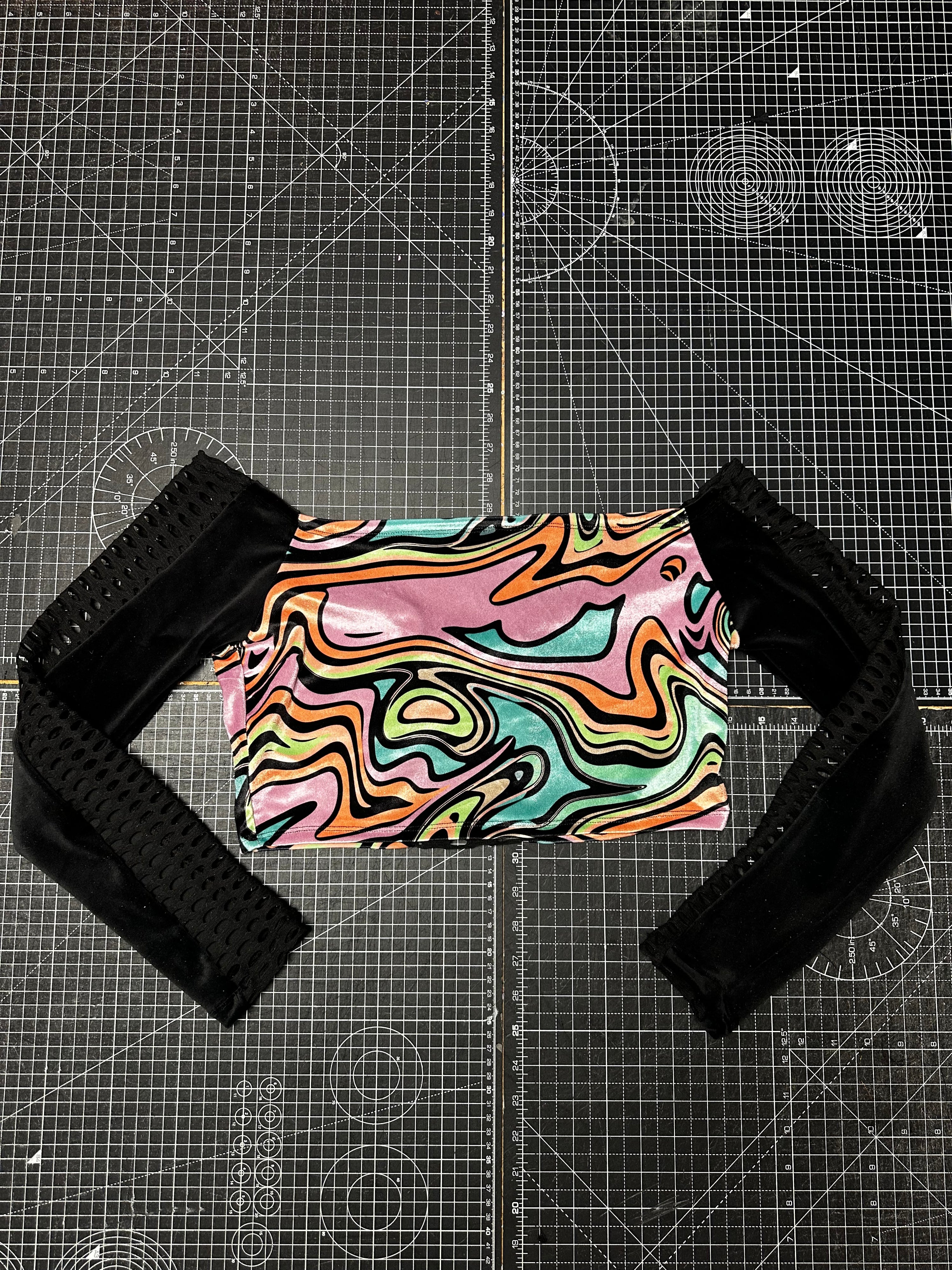 Lucid Pastel Swirl Velvet Mesh Crop Top (XL)