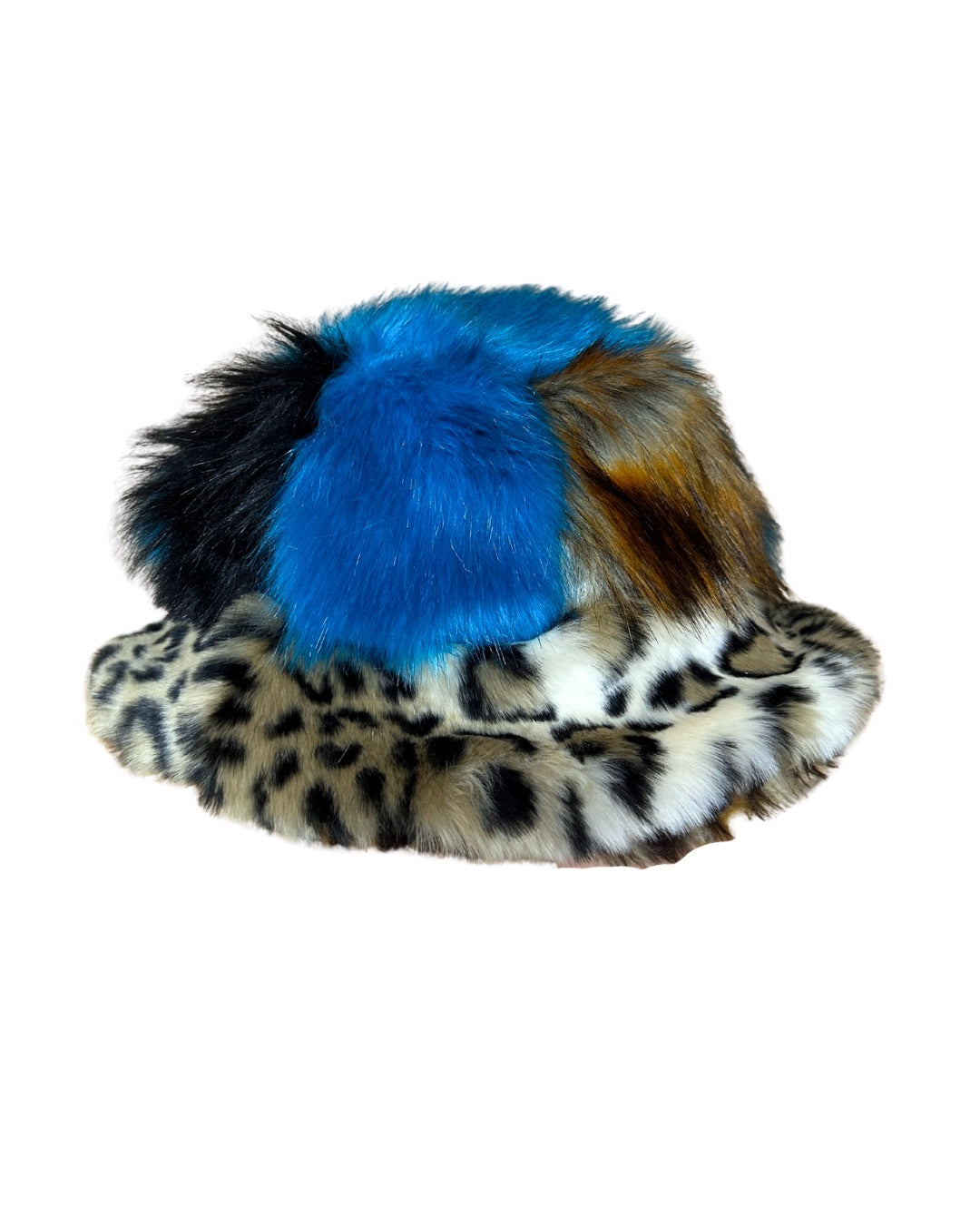 #11 Teal X Leopard Patchwork Faux Fur Hat