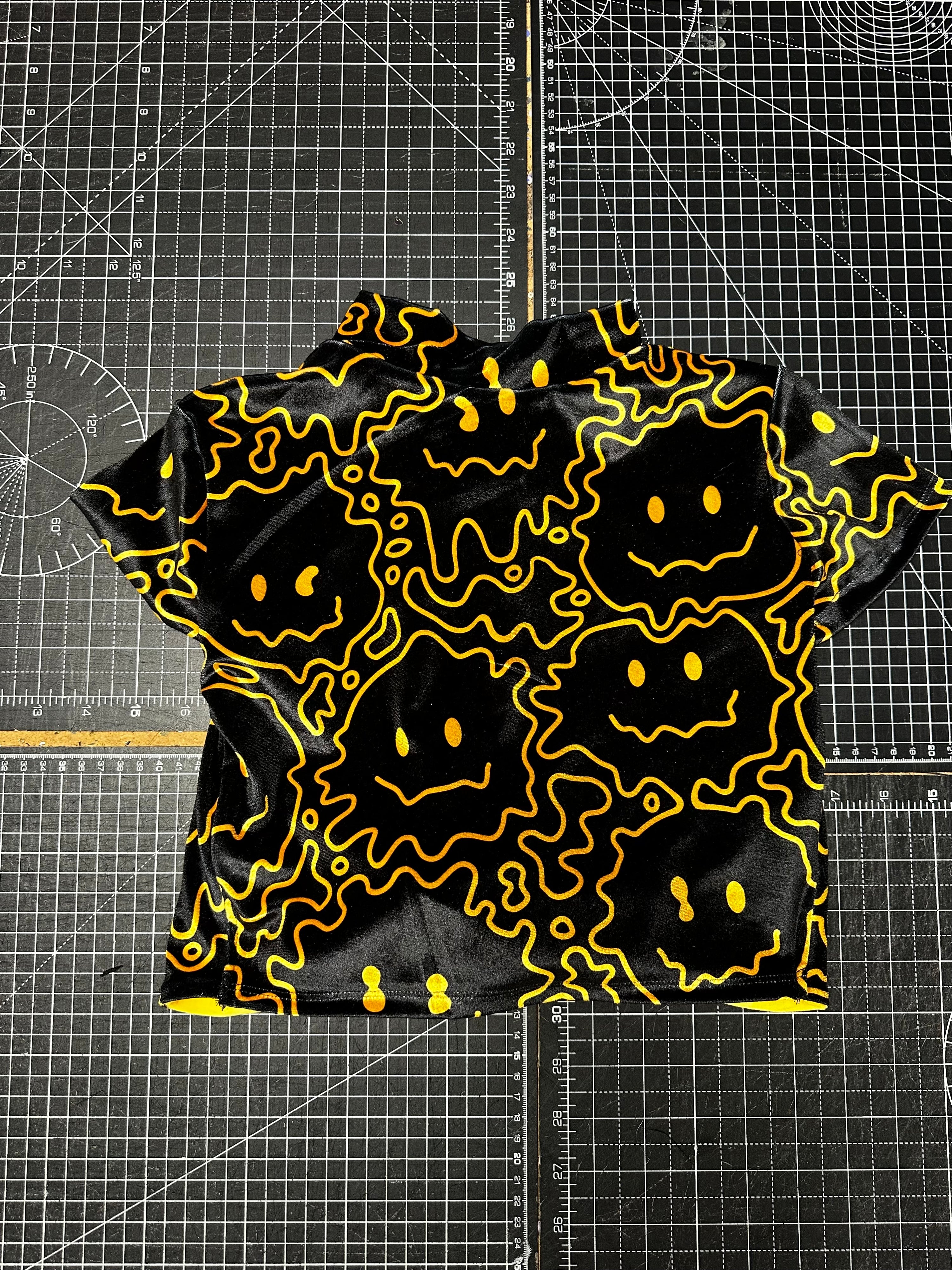 Yellow Smiley Velour Open Back Crop Top (XS)