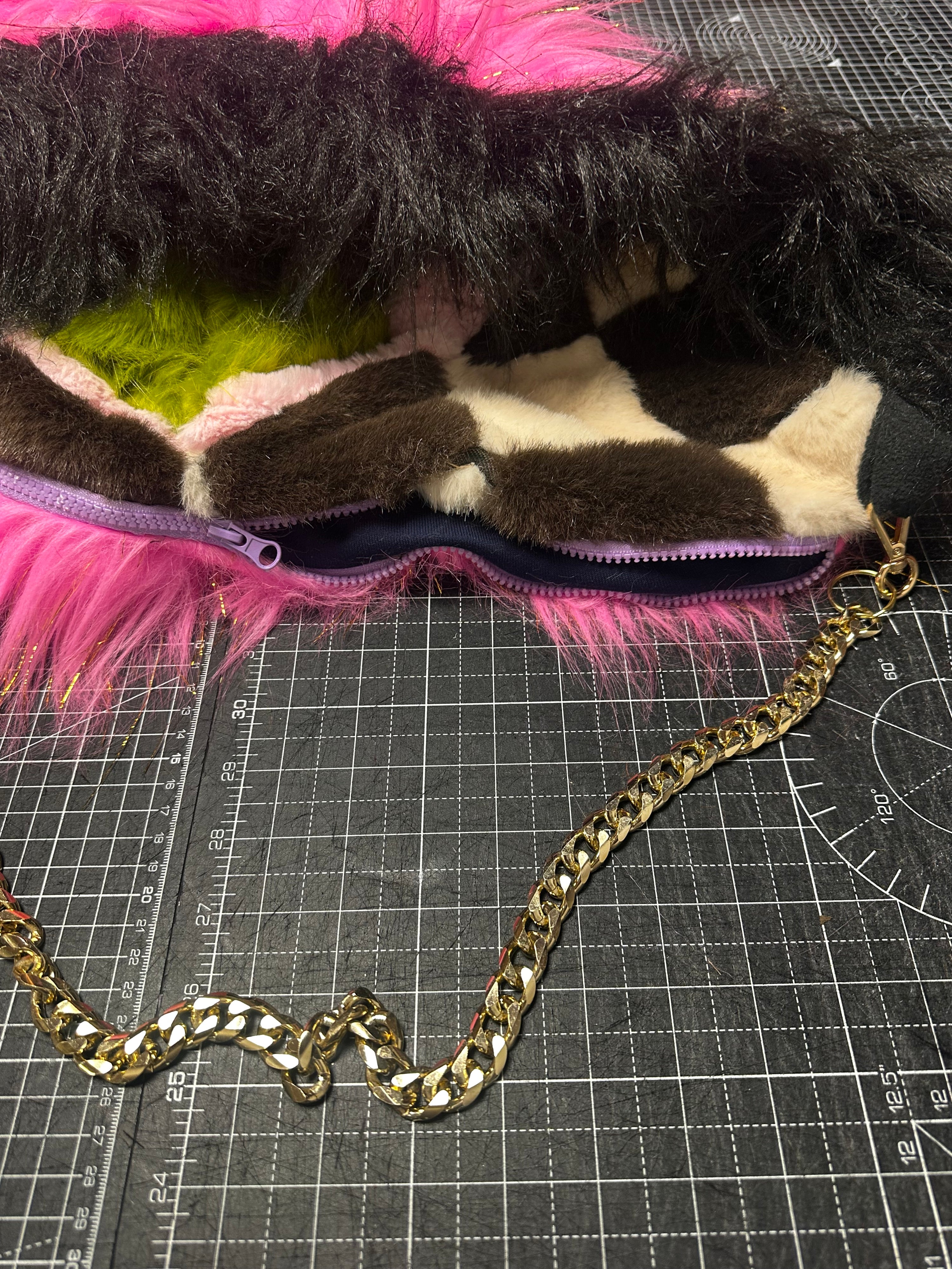 Barbie Pink X Checkered Faux Fur BOOD (Hood + Bag)