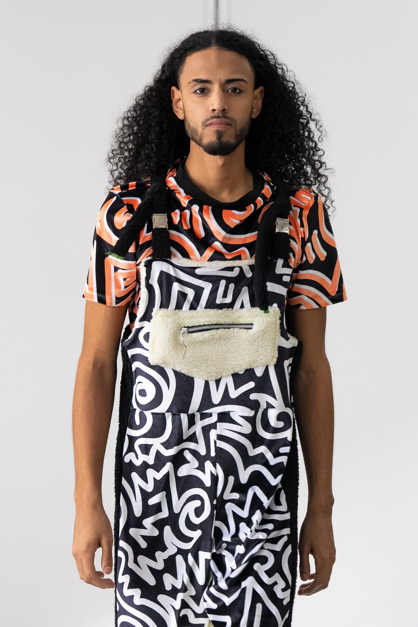 Orange Abstract X Holly Mingo Print Velour T-Shirt (L)