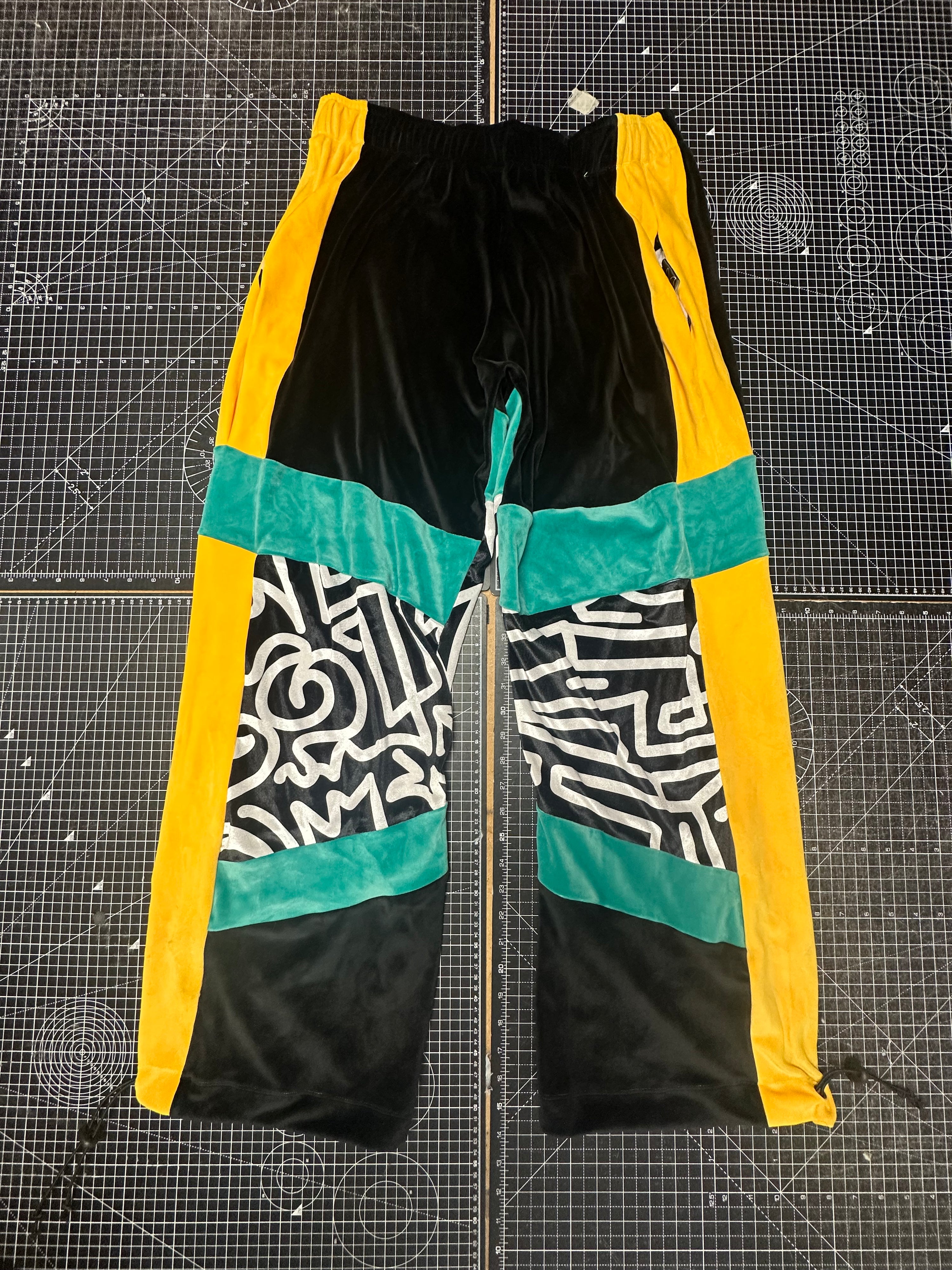 Jade Green Velour X Yellow X Mingo Tracksuit Bottoms (L)