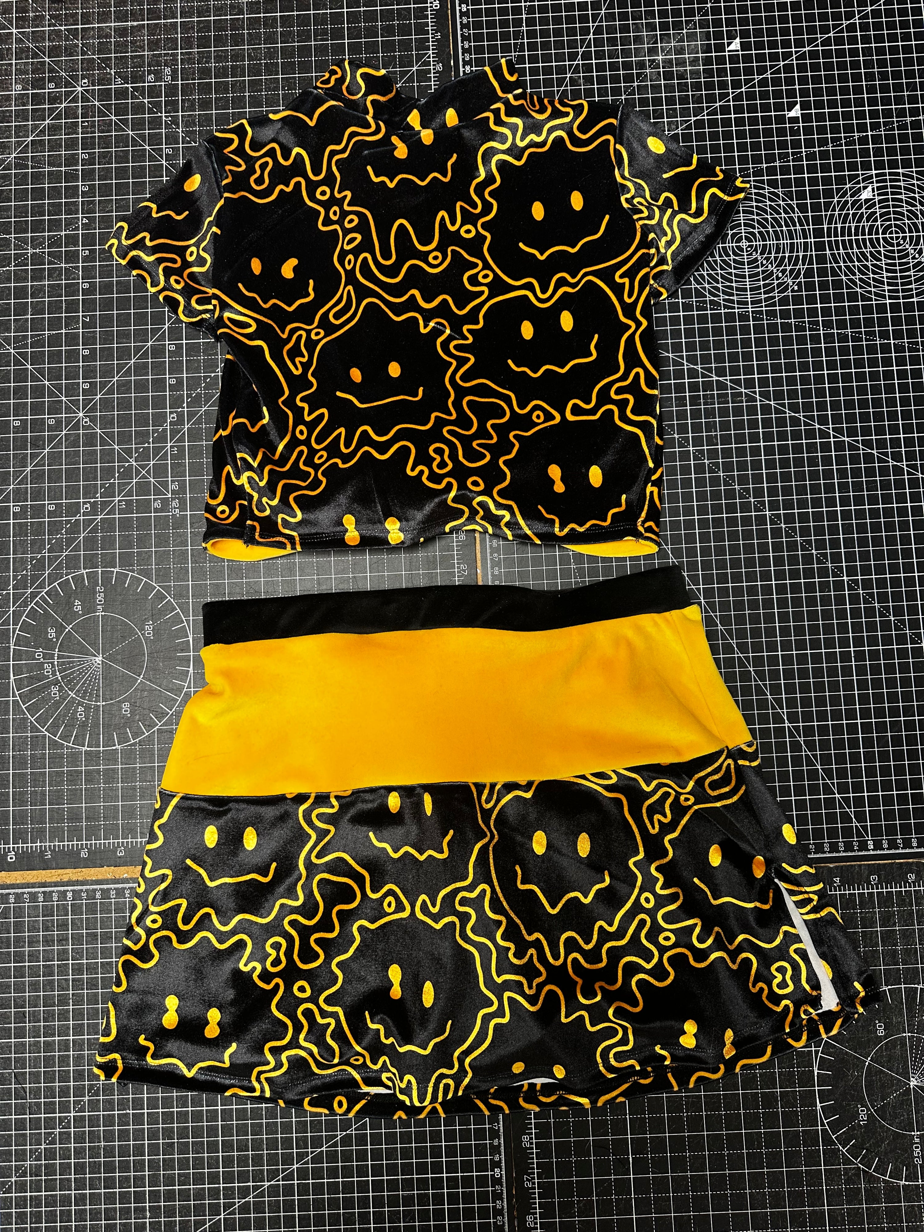 Yellow Smiley Velour Open Back Crop Top (XS)