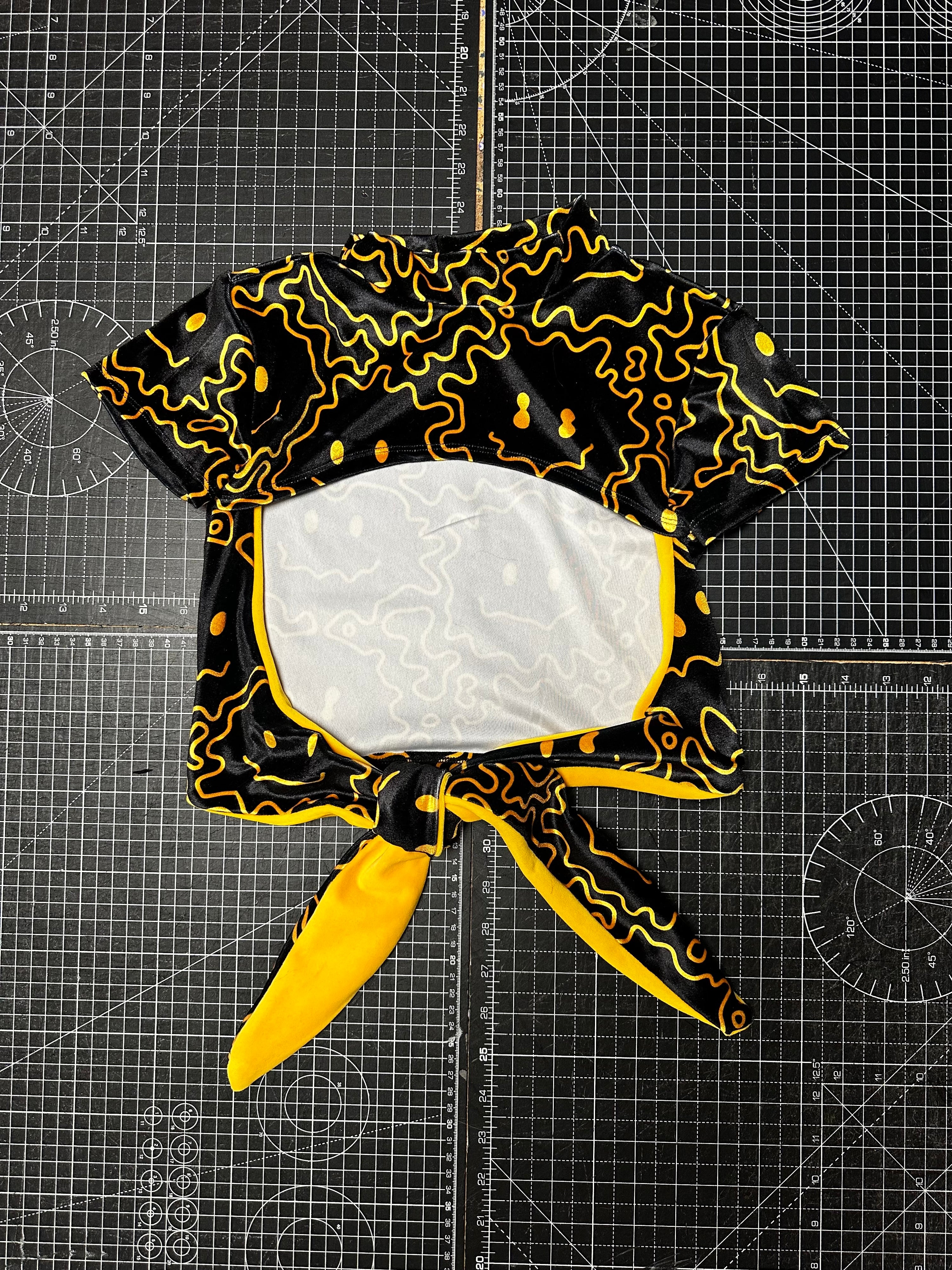 Yellow Smiley Velour Open Back Crop Top (XS)