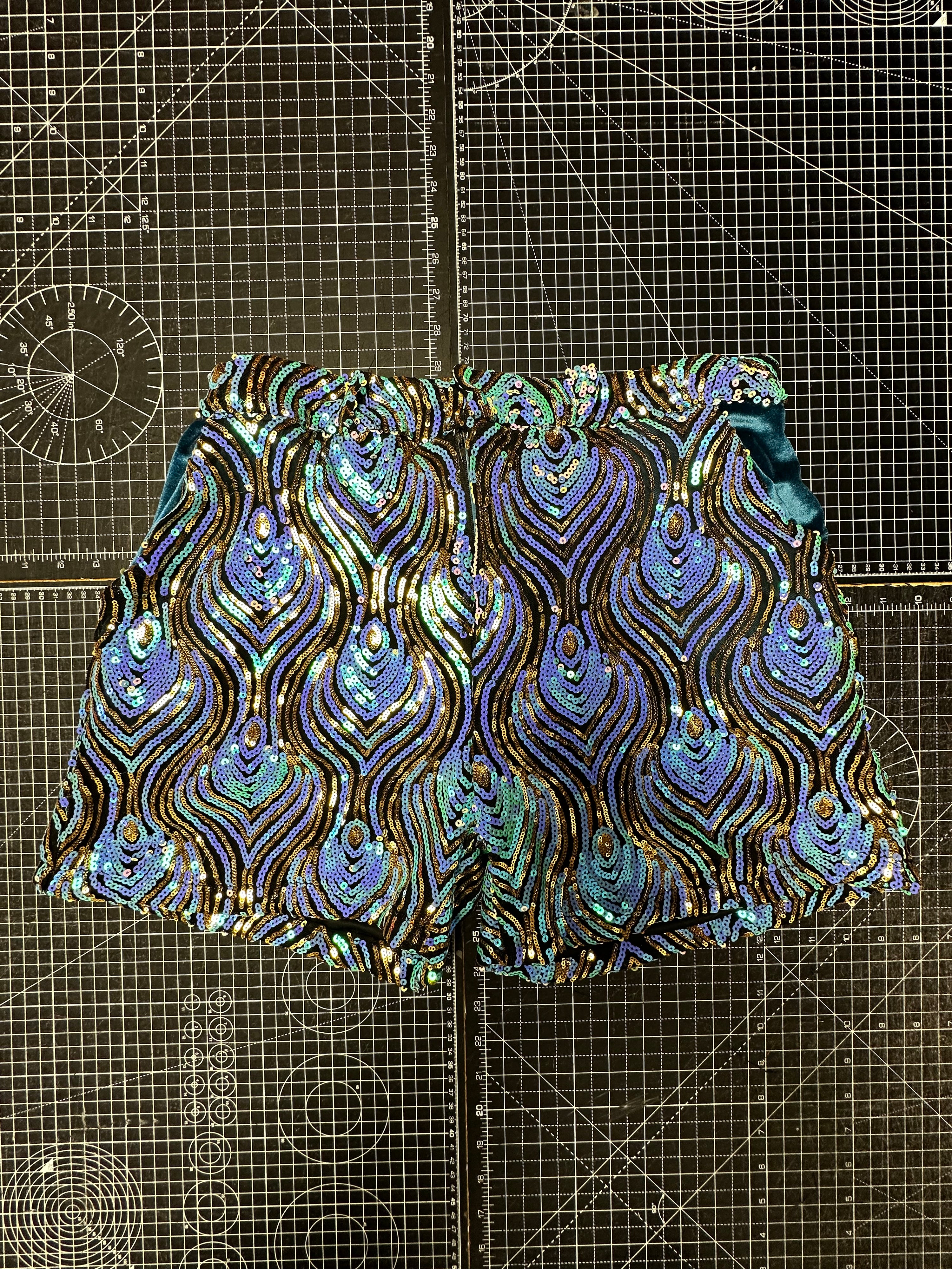 Pearlescent Peacock Sequin Shorts (XL)