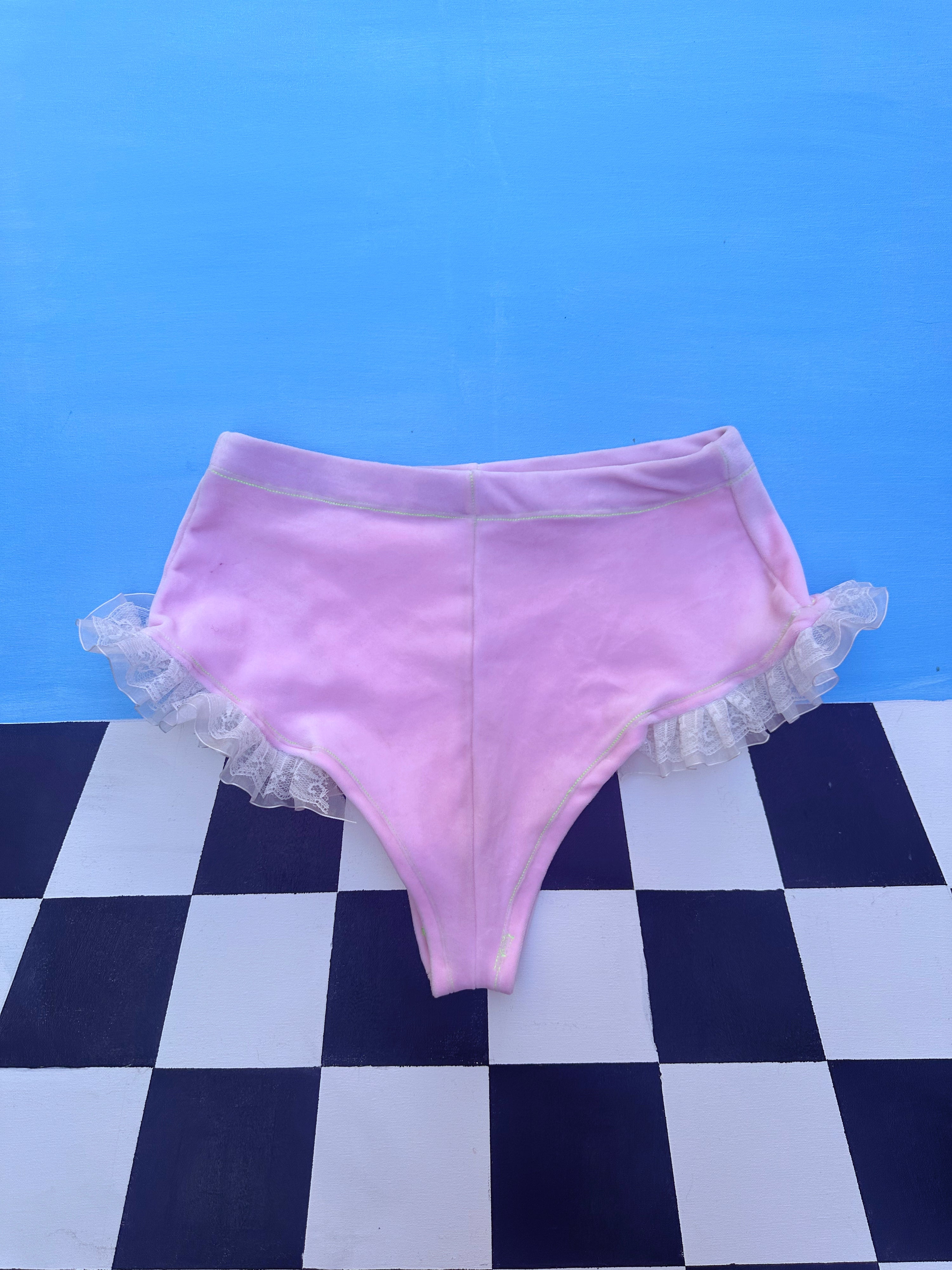 Baby Pink Velour X Lace Wanderlust Booty Shorts