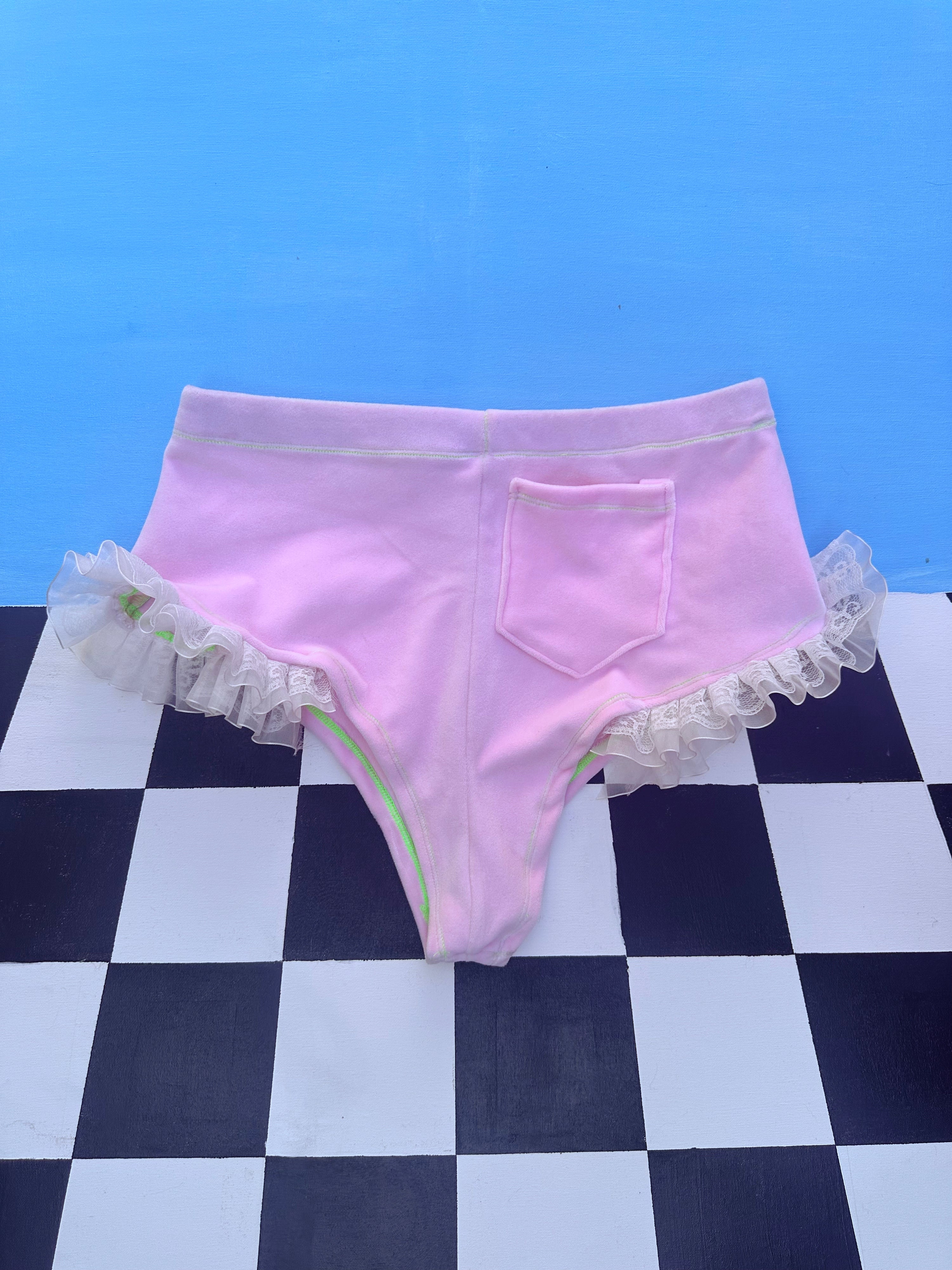 Baby Pink Velour X Lace Wanderlust Booty Shorts